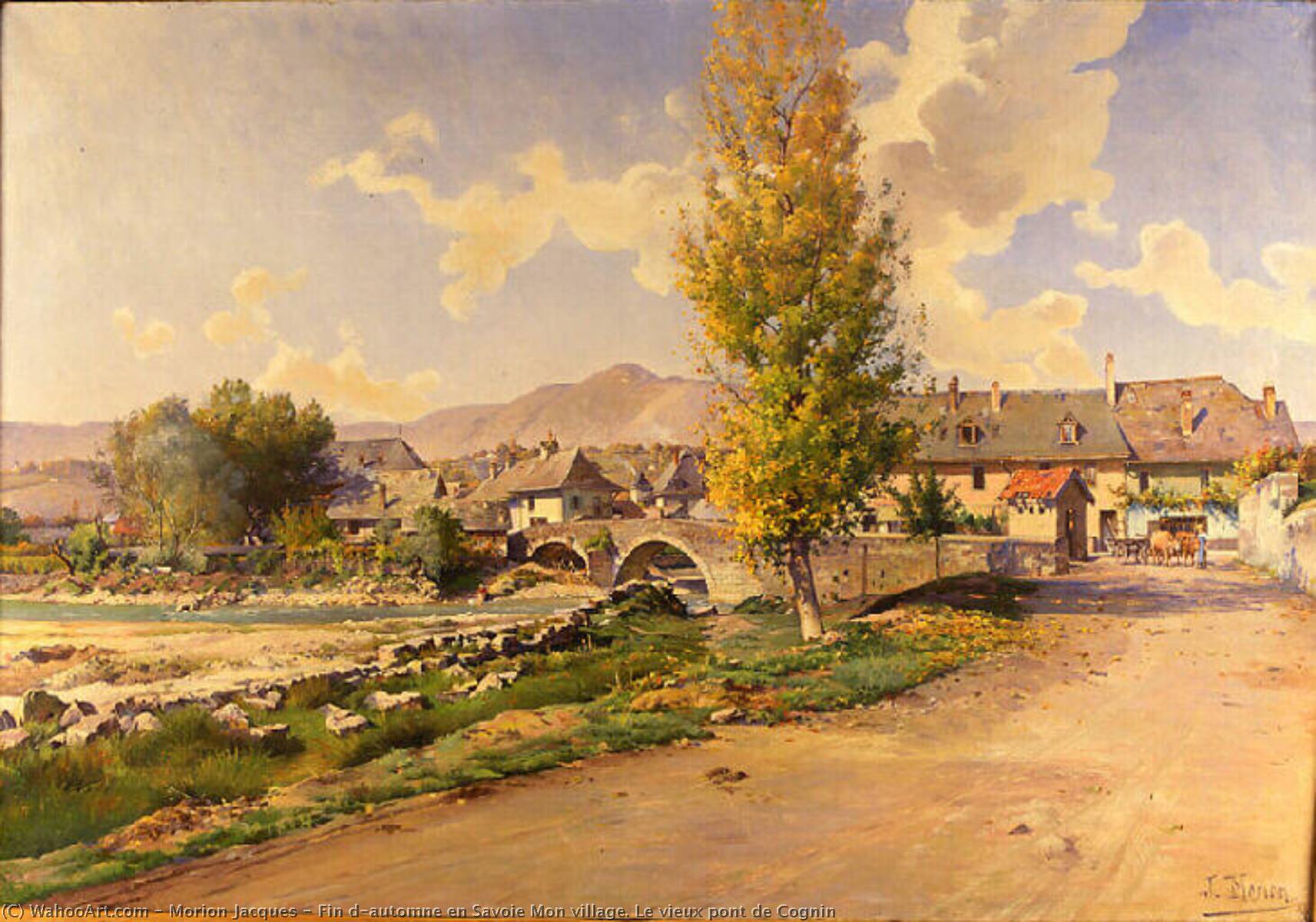 Wikioo.org - The Encyclopedia of Fine Arts - Painting, Artwork by Morion Jacques - Fin d'automne en Savoie Mon village. Le vieux pont de Cognin