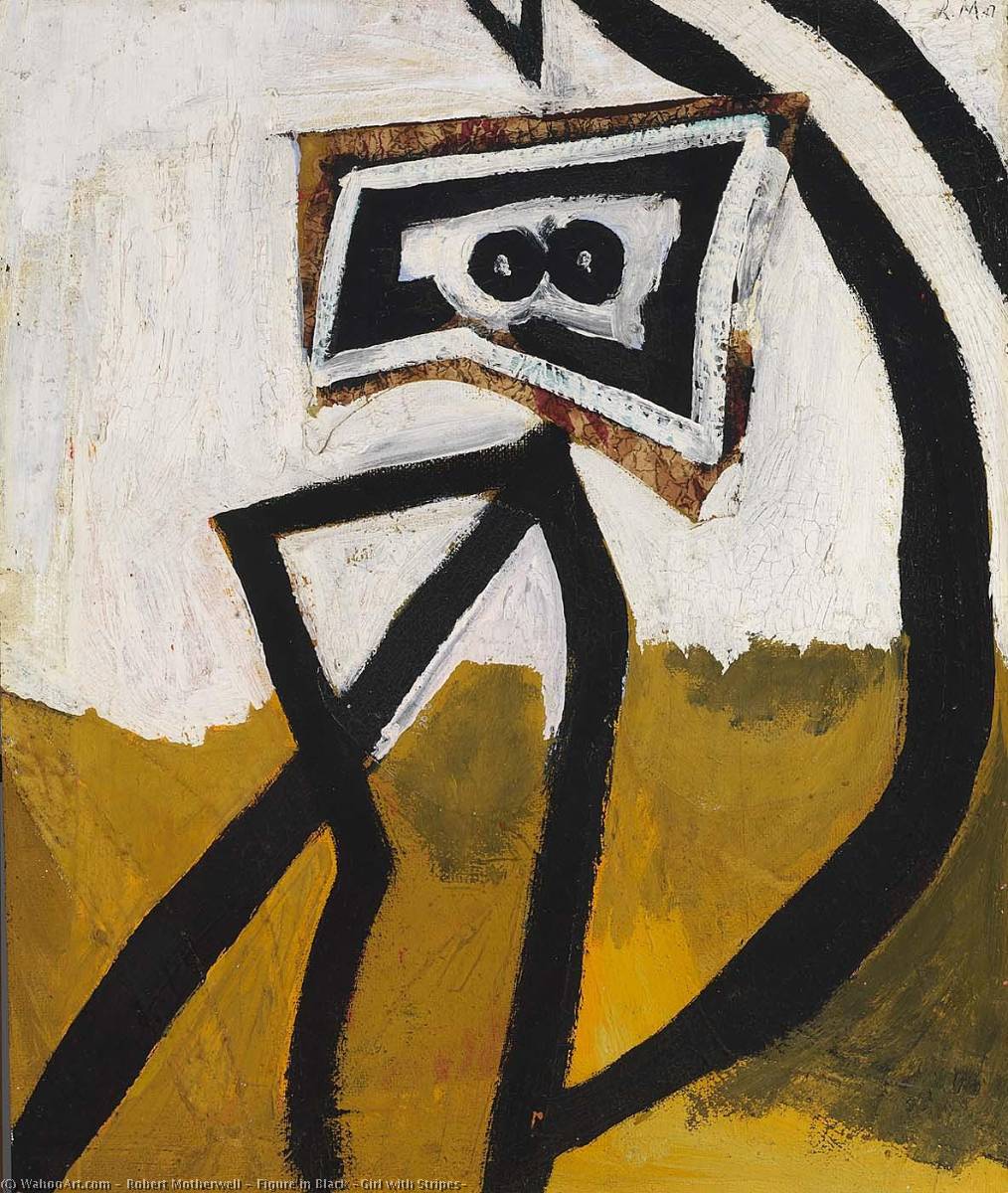 Wikioo.org – La Enciclopedia de las Bellas Artes - Pintura, Obras de arte de Robert Motherwell - Figura en negro  chica  enestado  rayas
