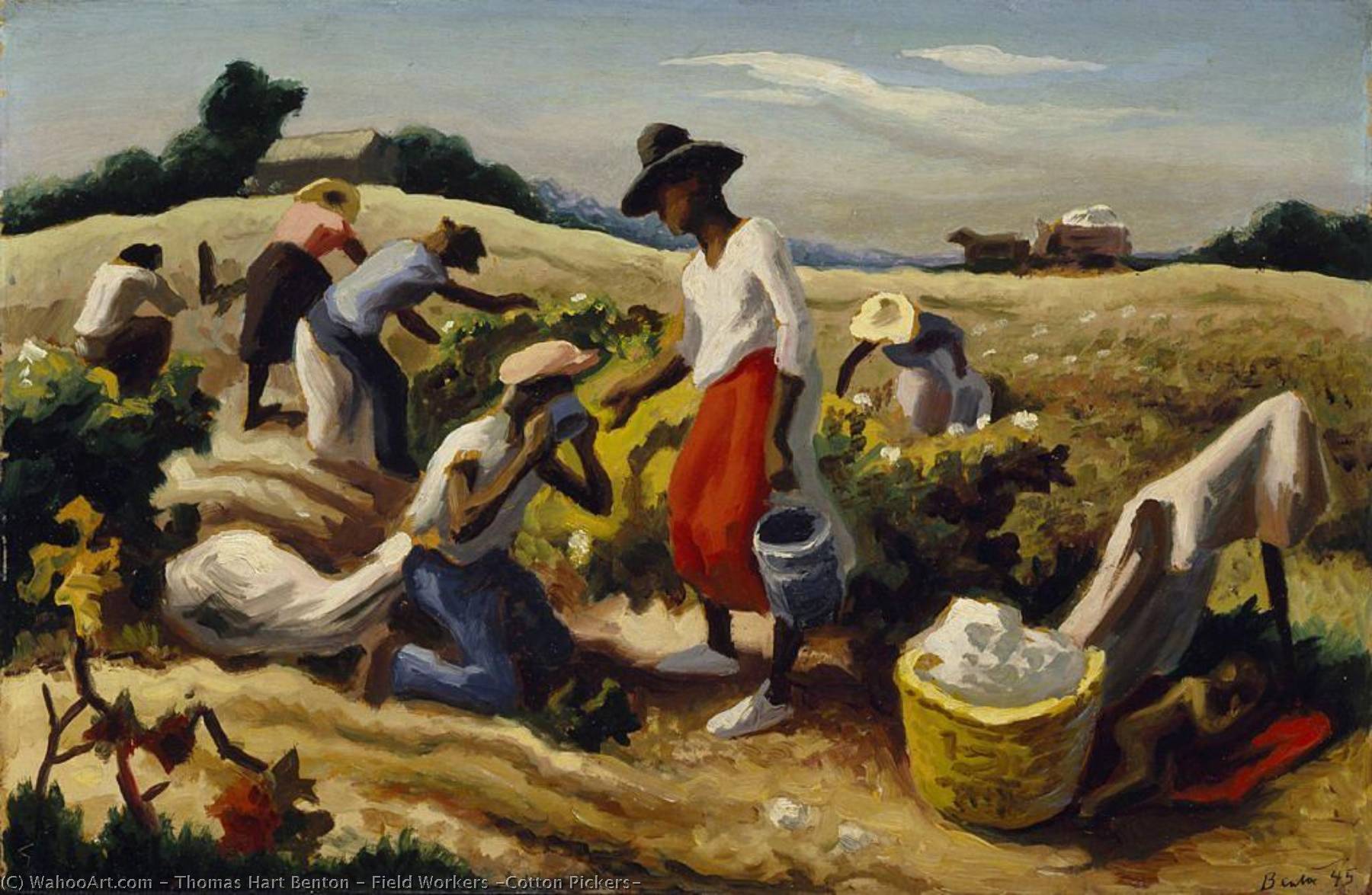 Wikioo.org - สารานุกรมวิจิตรศิลป์ - จิตรกรรม Thomas Hart Benton - Field Workers (Cotton Pickers)
