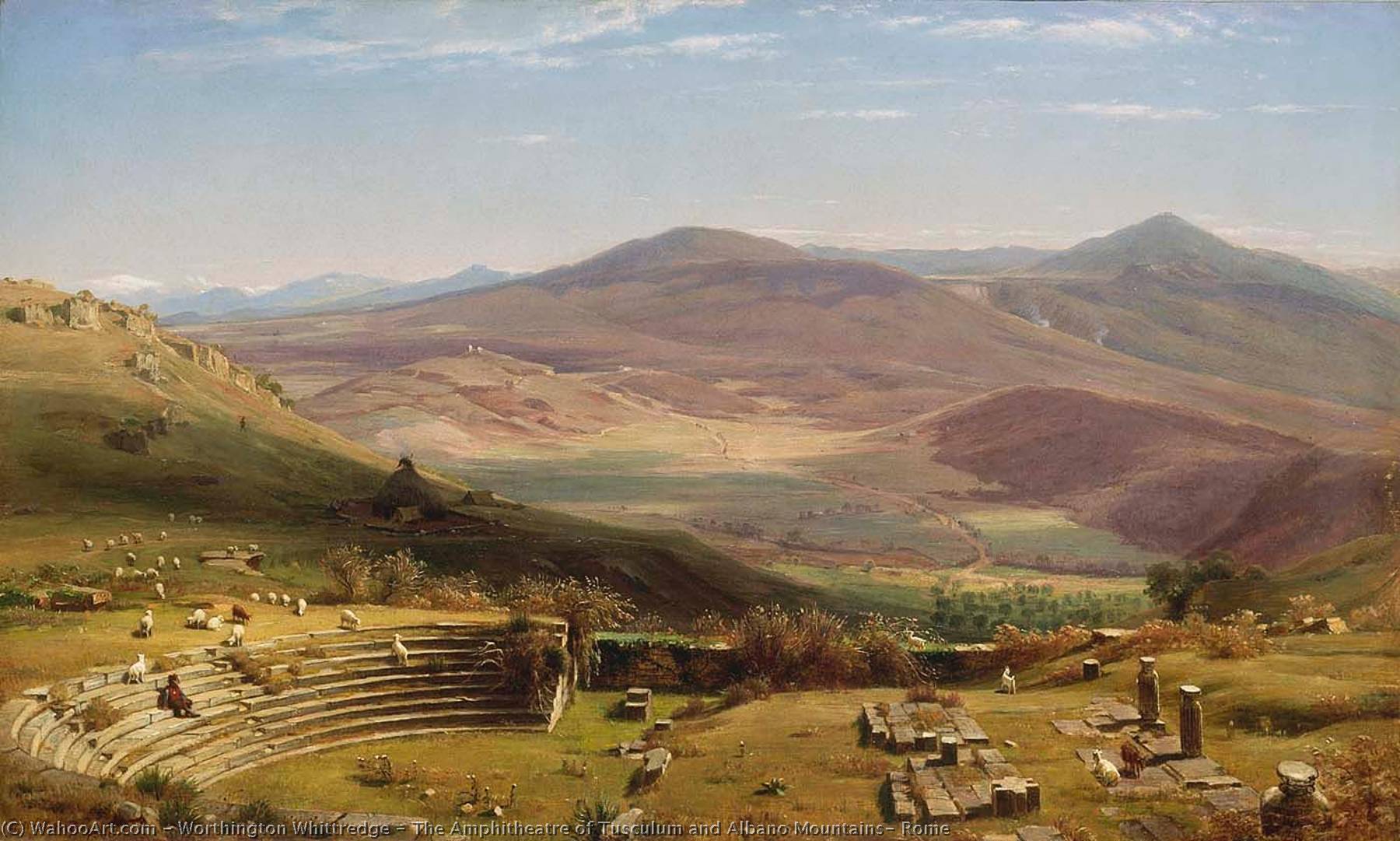 Wikioo.org - The Encyclopedia of Fine Arts - Painting, Artwork by Thomas Worthington Whittredge - The Amphitheatre of Tusculum and Albano Mountains, Rome