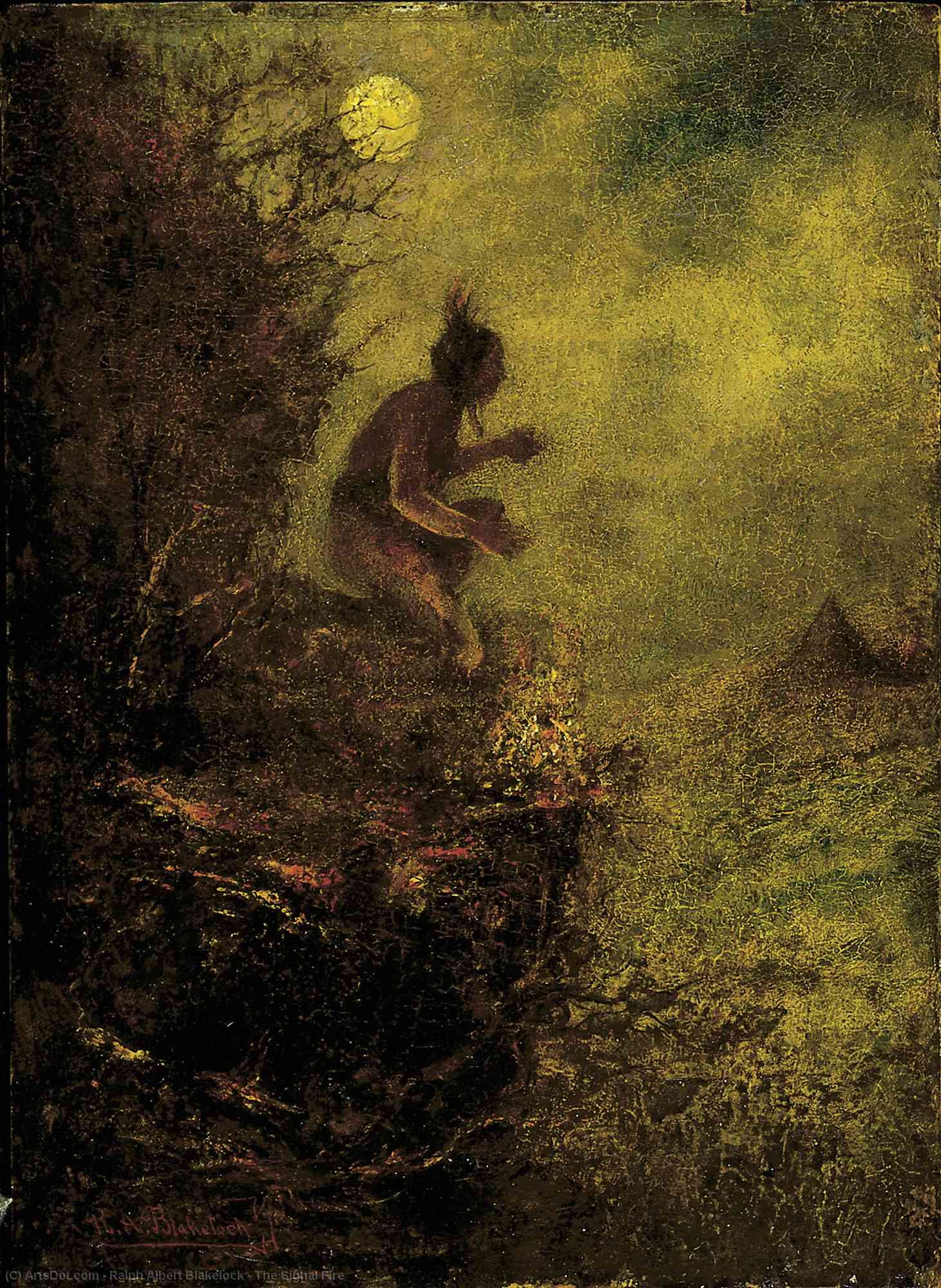 Wikioo.org - The Encyclopedia of Fine Arts - Painting, Artwork by Ralph Albert Blakelock - The Signal Fire