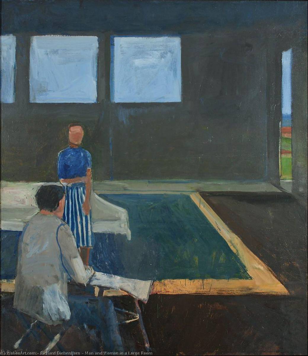Wikioo.org – L'Encyclopédie des Beaux Arts - Peinture, Oeuvre de Richard Diebenkorn - Homme et femme dans  une  grand  espace