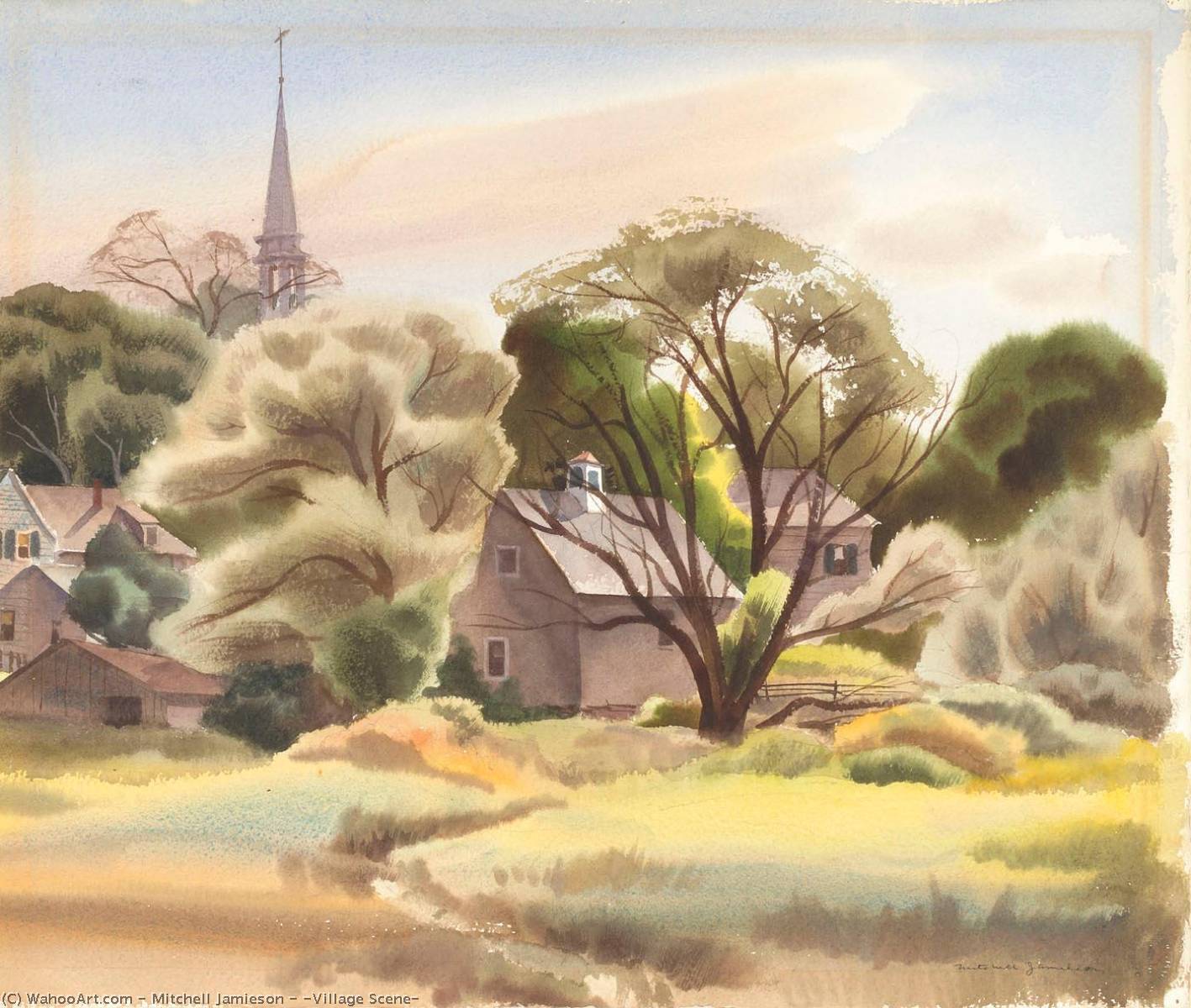 Wikioo.org - The Encyclopedia of Fine Arts - Painting, Artwork by Mitchell Jamieson - (Village Scene)