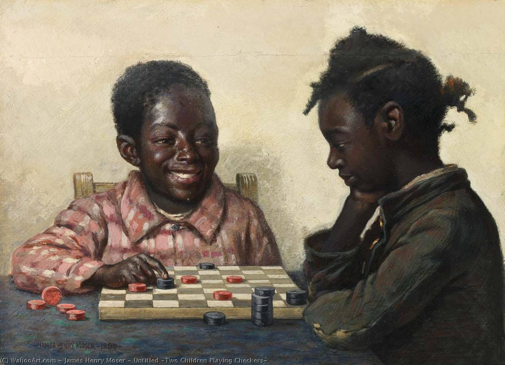 Wikioo.org - The Encyclopedia of Fine Arts - Painting, Artwork by James Henry Moser - Untitled (Two Children Playing Checkers)