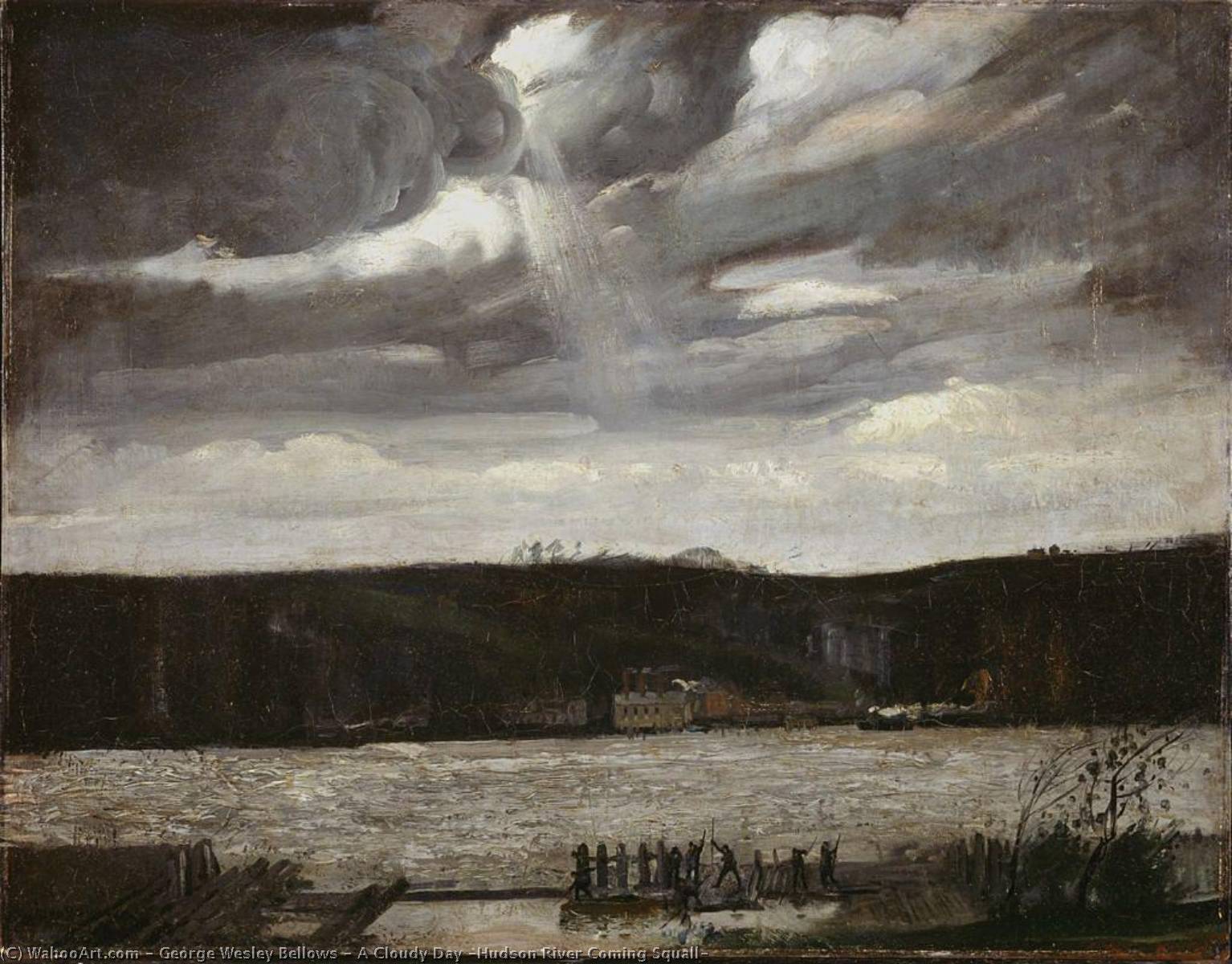 Wikioo.org – La Enciclopedia de las Bellas Artes - Pintura, Obras de arte de George Wesley Bellows - Un nublado  Día  Río Hudson  que viene  chubasco