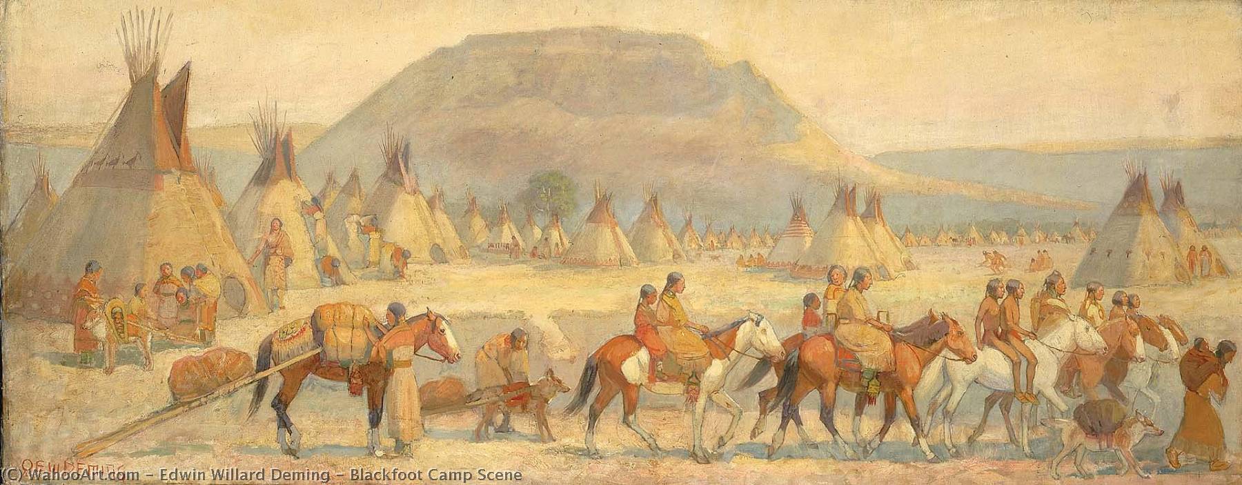 Wikioo.org - The Encyclopedia of Fine Arts - Painting, Artwork by Edwin Willard Deming - Blackfoot Camp Scene