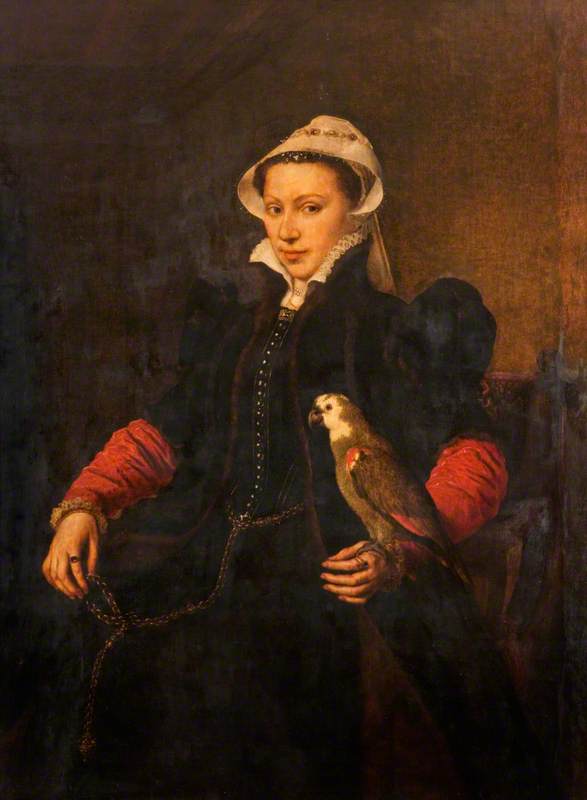 Wikioo.org - The Encyclopedia of Fine Arts - Painting, Artwork by Antonis Mor - Portrait of a Lady with a Parrot