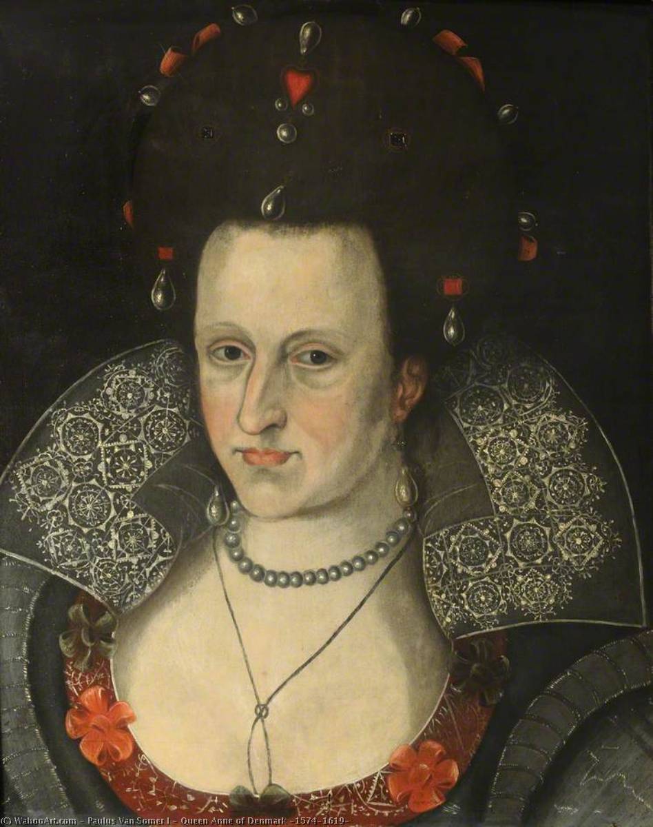 Wikoo.org - موسوعة الفنون الجميلة - اللوحة، العمل الفني Paulus Van Somer I - Queen Anne of Denmark (1574–1619)