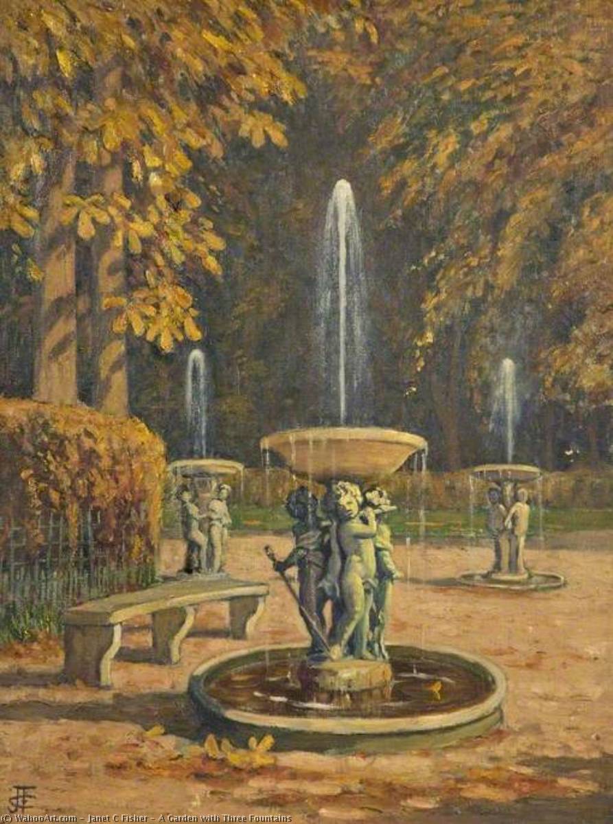 Wikioo.org - The Encyclopedia of Fine Arts - Painting, Artwork by Janet C Fisher - A Garden with Three Fountains