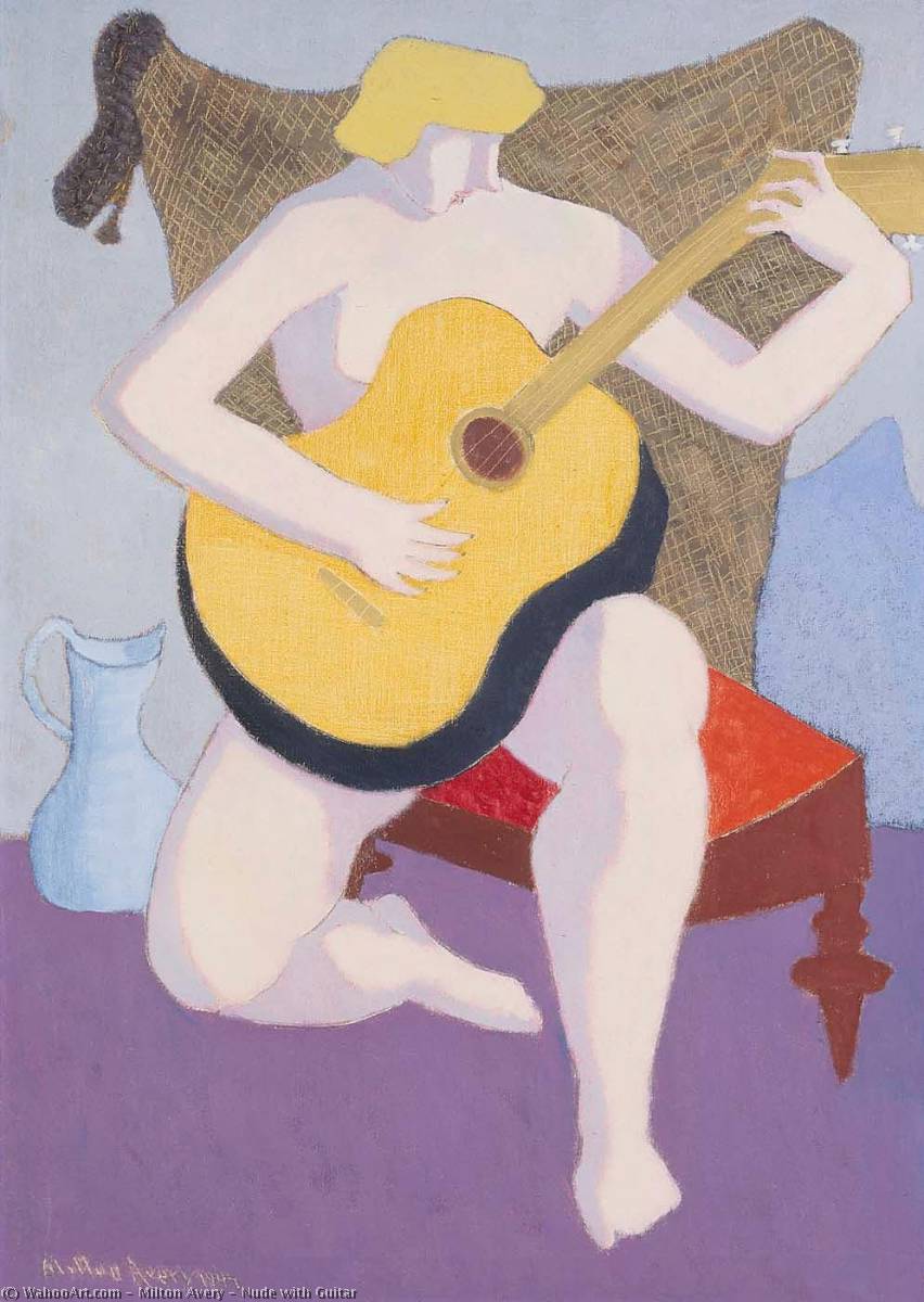 Wikioo.org - The Encyclopedia of Fine Arts - Painting, Artwork by Milton Avery - Nude with Guitar