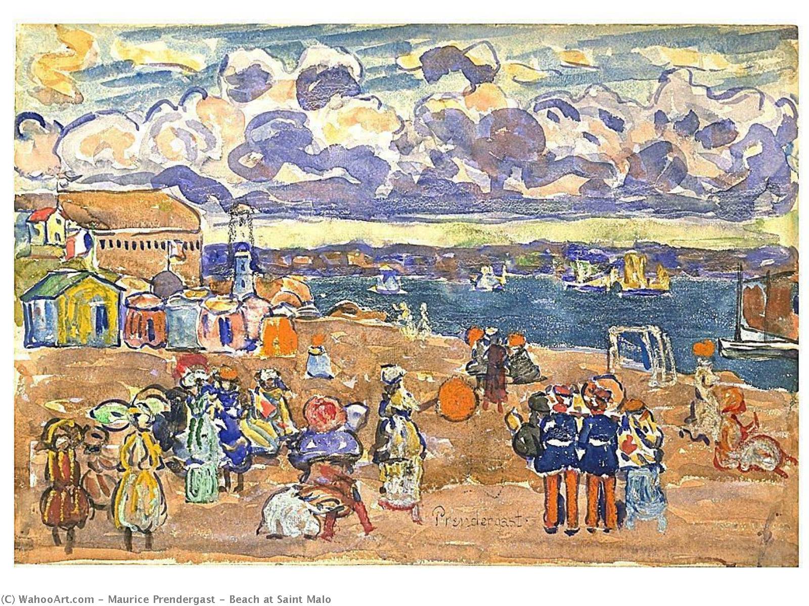 Wikioo.org - The Encyclopedia of Fine Arts - Painting, Artwork by Maurice Brazil Prendergast - Beach at Saint Malo
