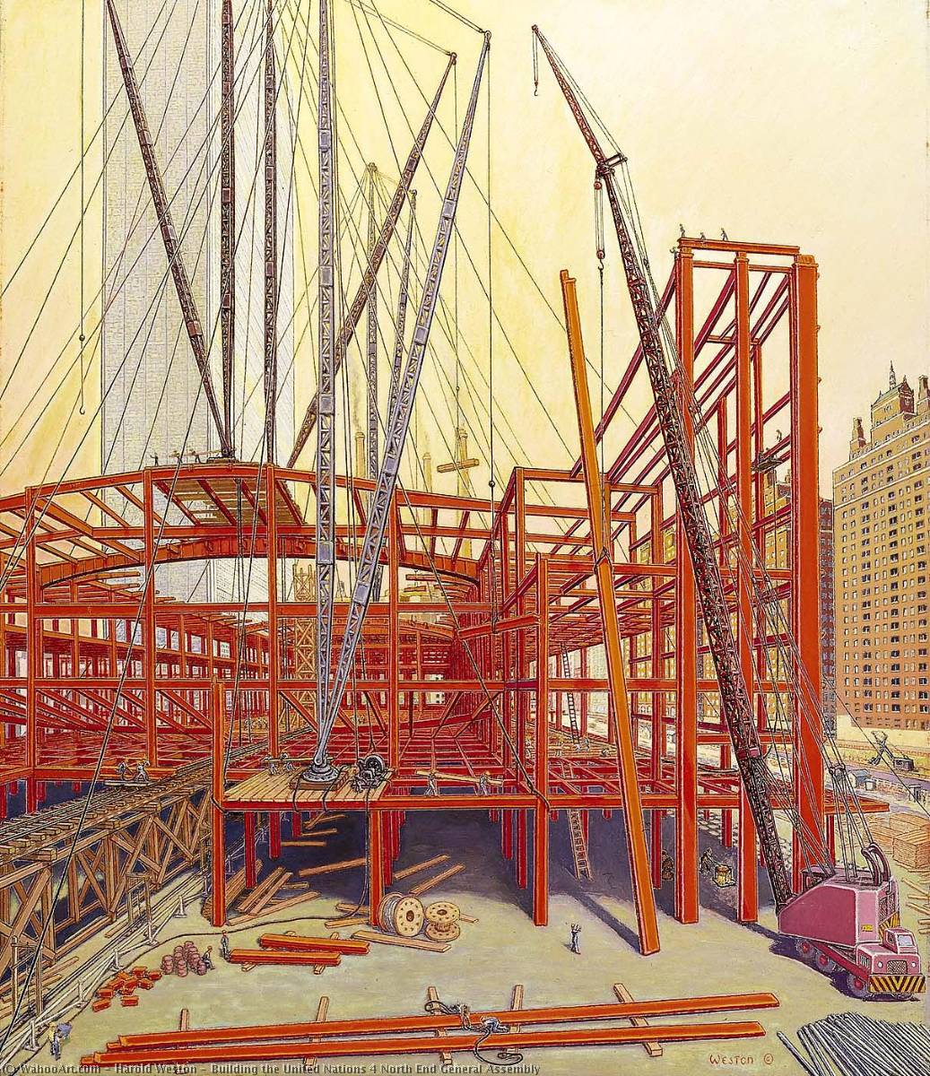 Wikioo.org - The Encyclopedia of Fine Arts - Painting, Artwork by Harold Weston - Building the United Nations 4 North End General Assembly