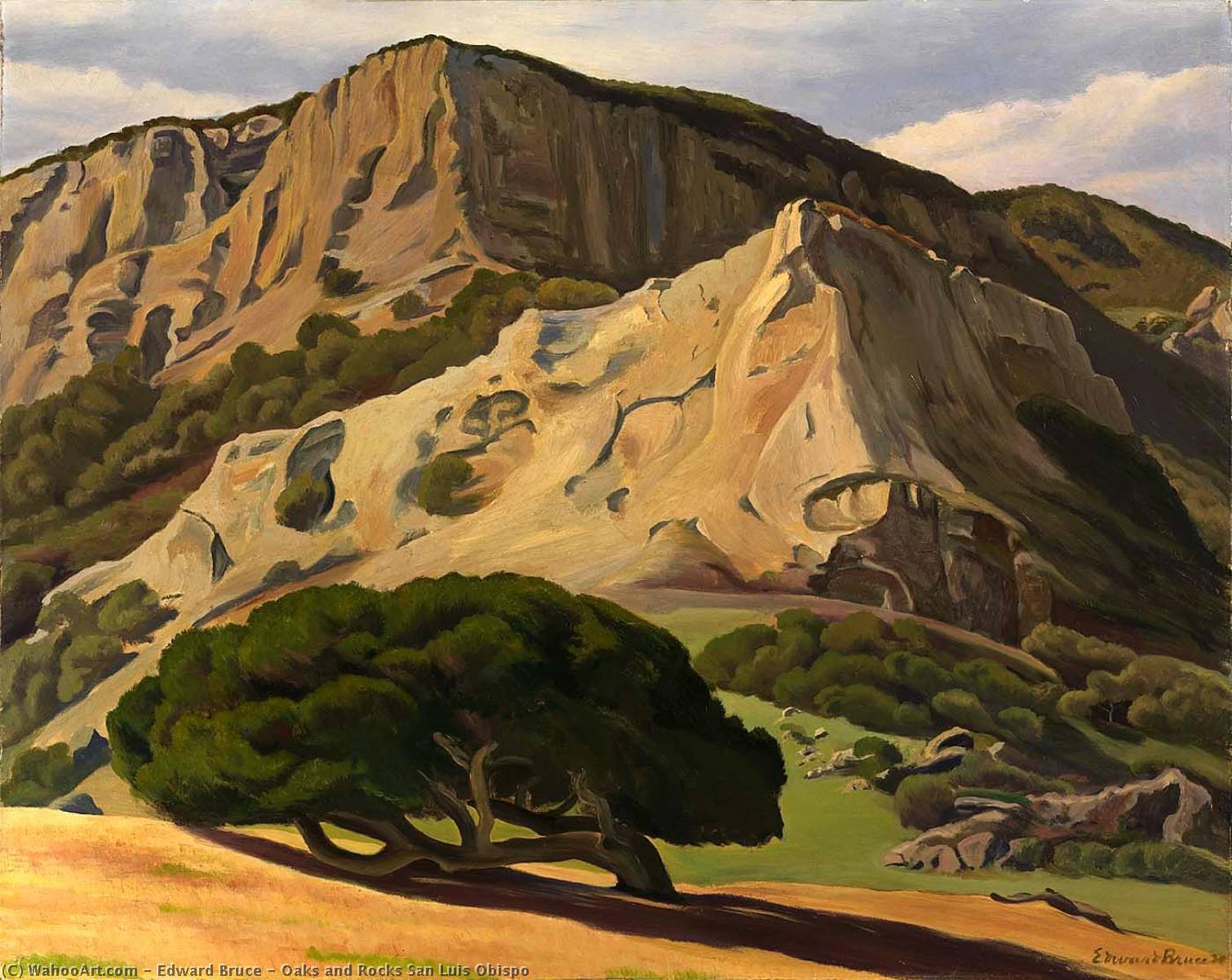 WikiOO.org - Encyclopedia of Fine Arts - Lukisan, Artwork Edward Bruce - Oaks and Rocks San Luis Obispo