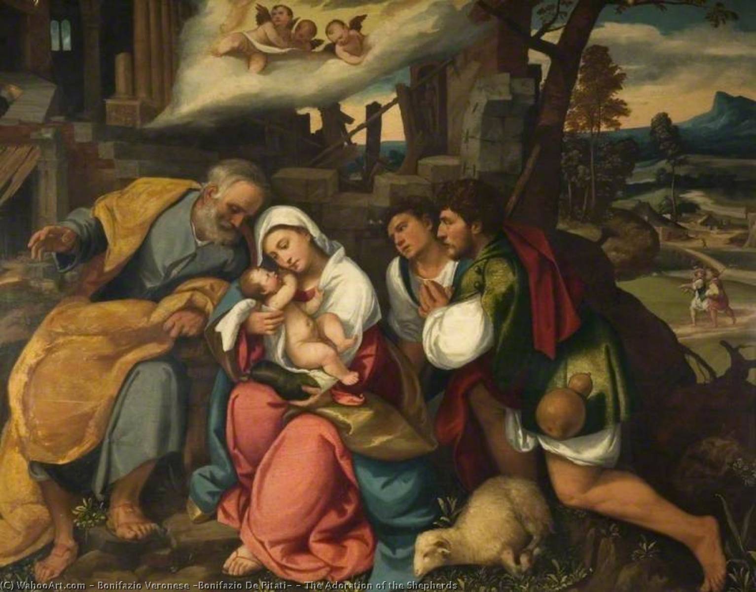 Wikioo.org - The Encyclopedia of Fine Arts - Painting, Artwork by Bonifazio Veronese (Bonifazio De Pitati) - The Adoration of the Shepherds
