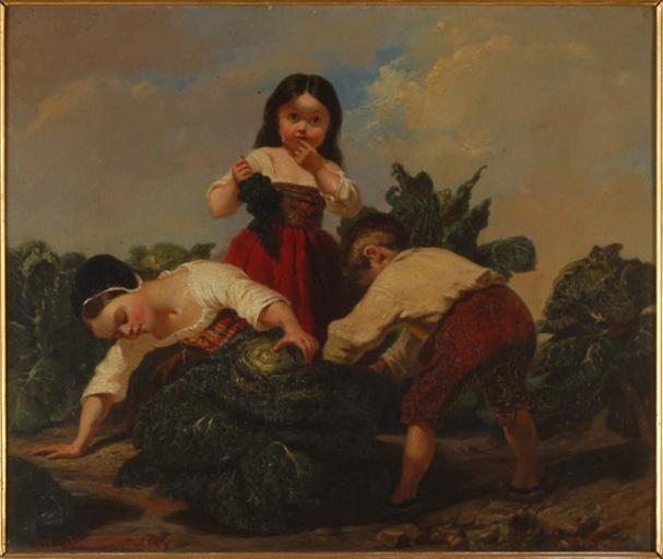 Wikioo.org – L'Encyclopédie des Beaux Arts - Peinture, Oeuvre de Boulanger Clément - ENFANTS REGARDANT SOUS ONU CHOU