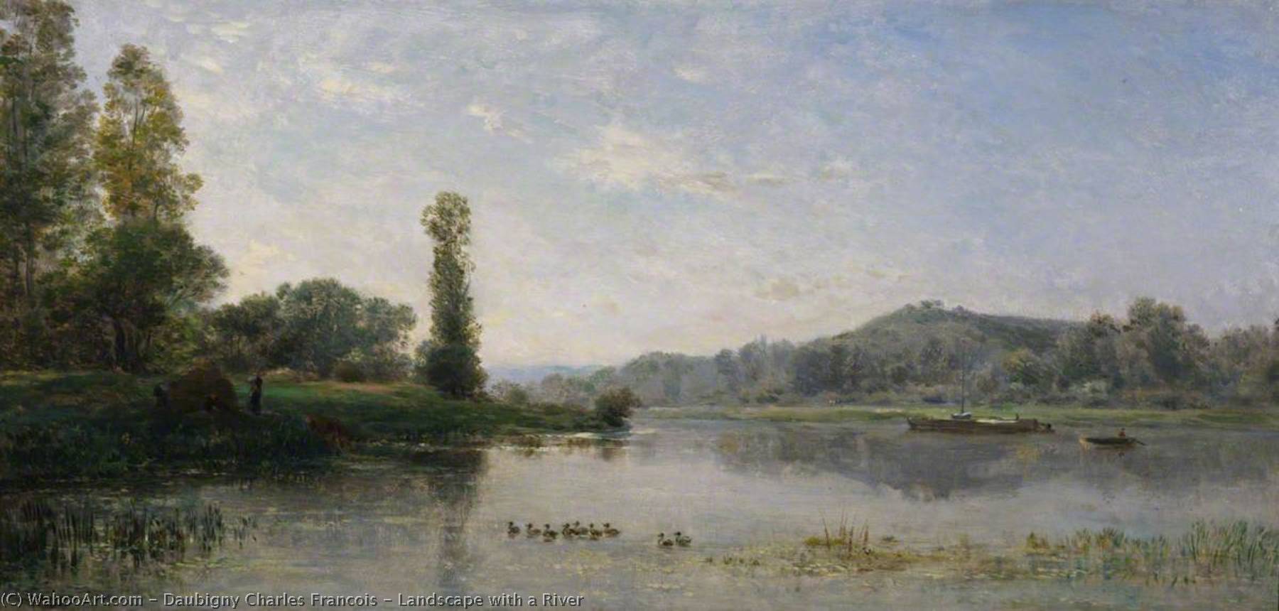 Wikioo.org - The Encyclopedia of Fine Arts - Painting, Artwork by Charles François Daubigny - Landscape with a River