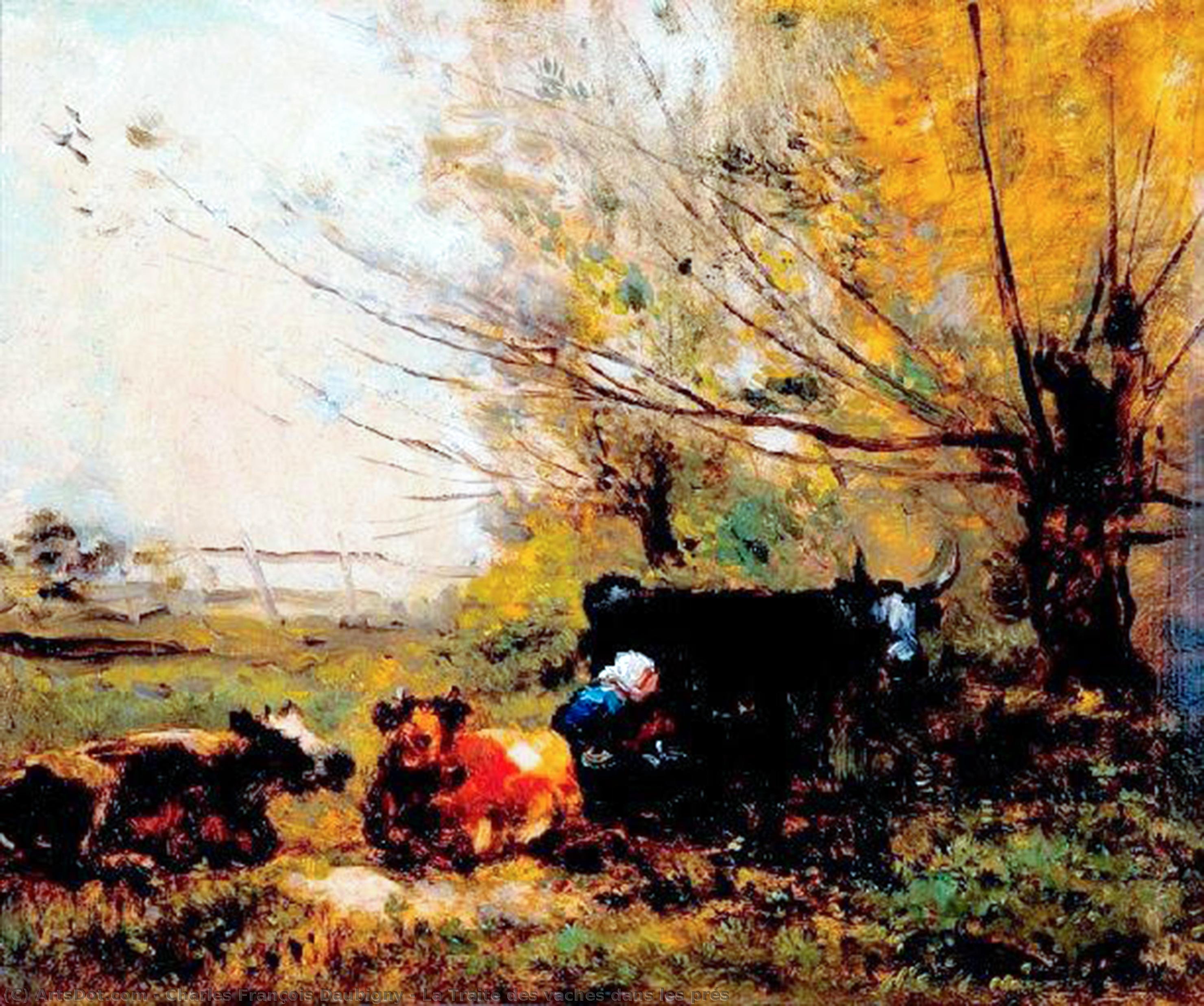 Wikioo.org - สารานุกรมวิจิตรศิลป์ - จิตรกรรม Charles François Daubigny - La Traite des vaches dans les prés