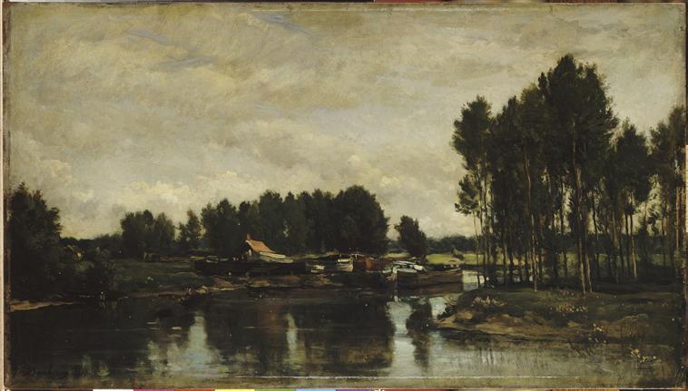 Wikioo.org - The Encyclopedia of Fine Arts - Painting, Artwork by Charles François Daubigny - Bateaux sur l'Oise