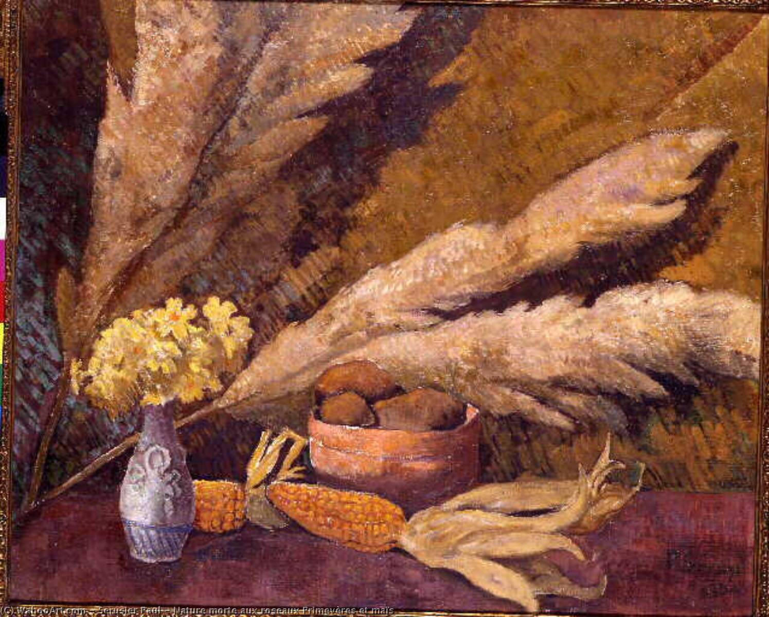 Wikioo.org – L'Encyclopédie des Beaux Arts - Peinture, Oeuvre de Paul Serusier - nature morte aux rosesaux primevères et maïs