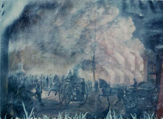Wikioo.org - The Encyclopedia of Fine Arts - Painting, Artwork by Franklin C Courter - Upton Manufacturing Company, Jackson Street, Battle Creek, on Fire, July 12, 1882, (painting)