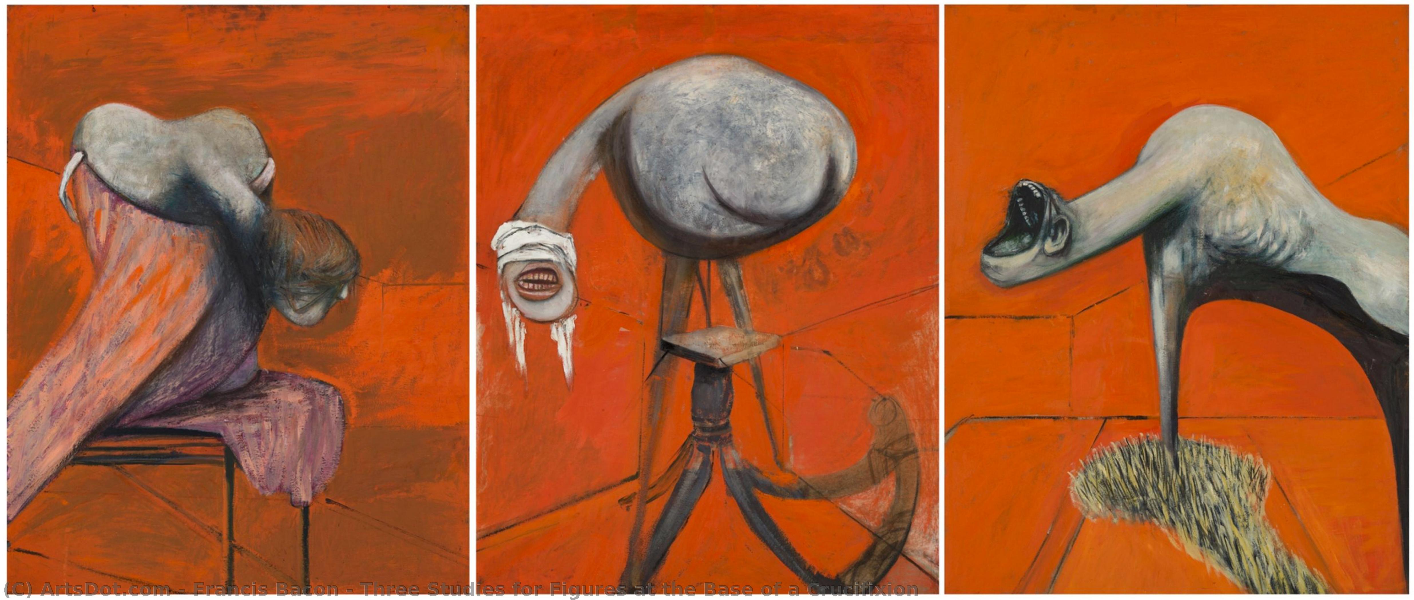 Wikoo.org - موسوعة الفنون الجميلة - اللوحة، العمل الفني Francis Bacon - Three Studies for Figures at the Base of a Crucifixion
