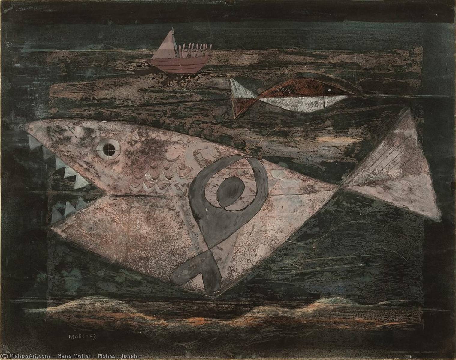 Wikioo.org - The Encyclopedia of Fine Arts - Painting, Artwork by Hans Moller - Fishes (Jonah)