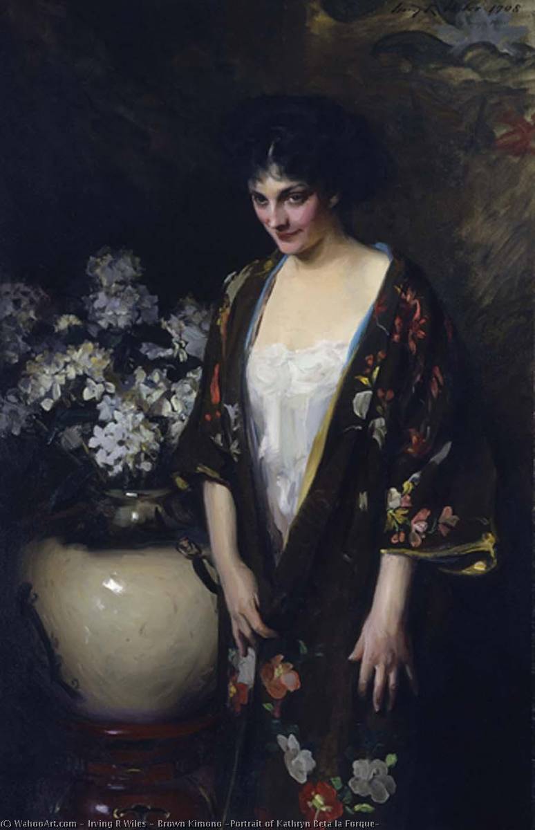 Wikioo.org - The Encyclopedia of Fine Arts - Painting, Artwork by Irving Ramsey Wiles - Brown Kimono (Portrait of Kathryn Beta la Forque)