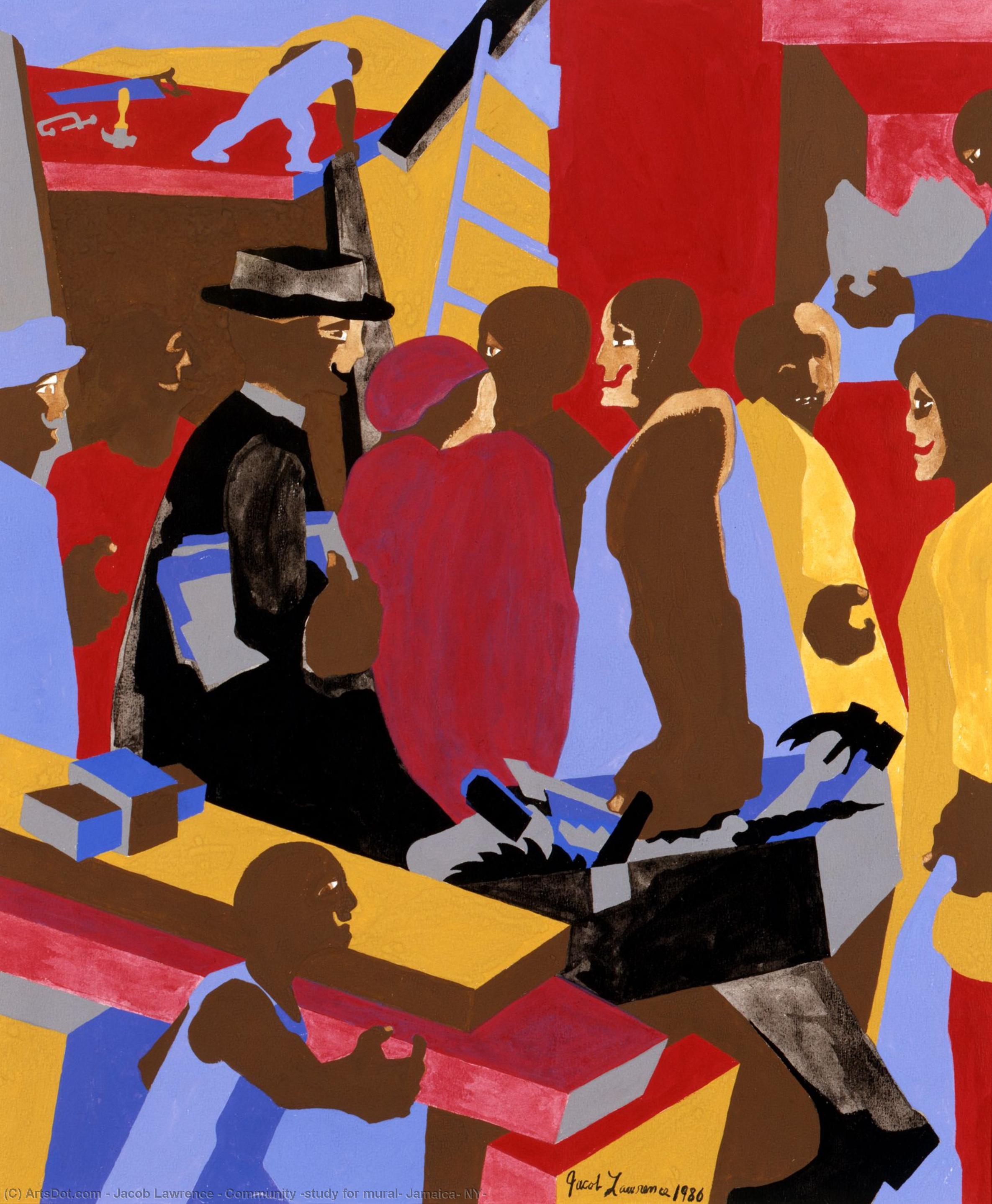 Wikioo.org - The Encyclopedia of Fine Arts - Painting, Artwork by Jacob Lawrence - Community (study for mural, Jamaica, NY)
