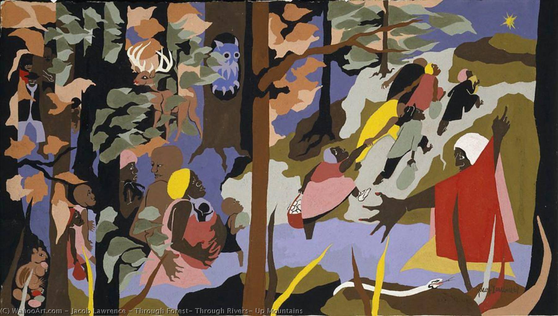 Wikioo.org – La Enciclopedia de las Bellas Artes - Pintura, Obras de arte de Jacob Lawrence - a través bosque  a través  Ríos  hasta  montañas