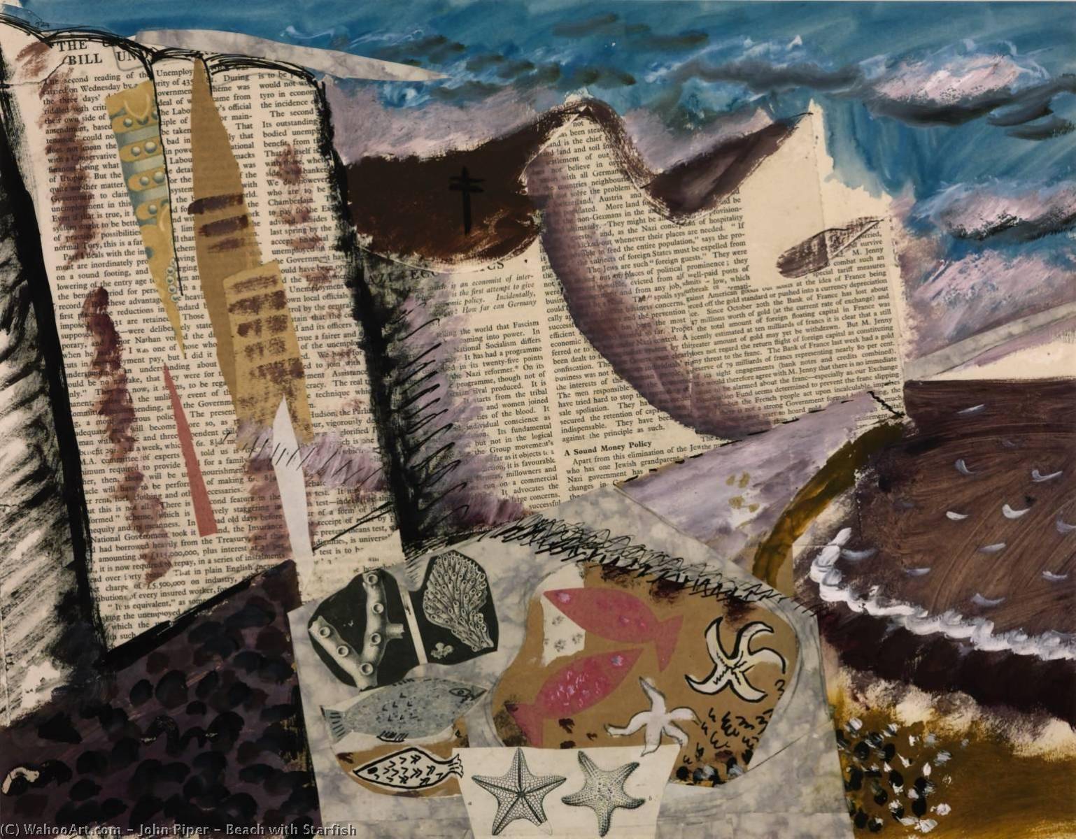 Wikioo.org – La Enciclopedia de las Bellas Artes - Pintura, Obras de arte de John Piper - Playa enestado  estrellas de mar