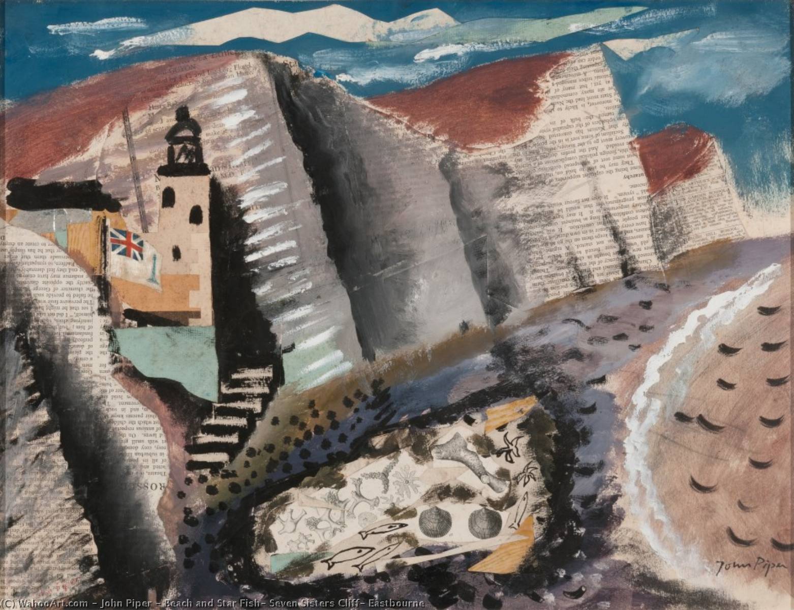 WikiOO.org - Encyclopedia of Fine Arts - Lukisan, Artwork John Piper - Beach and Star Fish, Seven Sisters Cliff, Eastbourne