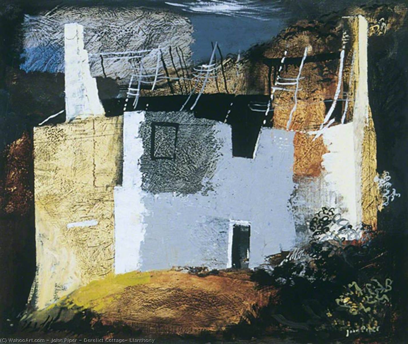 Wikioo.org - The Encyclopedia of Fine Arts - Painting, Artwork by John Piper - Derelict Cottage, Llanthony