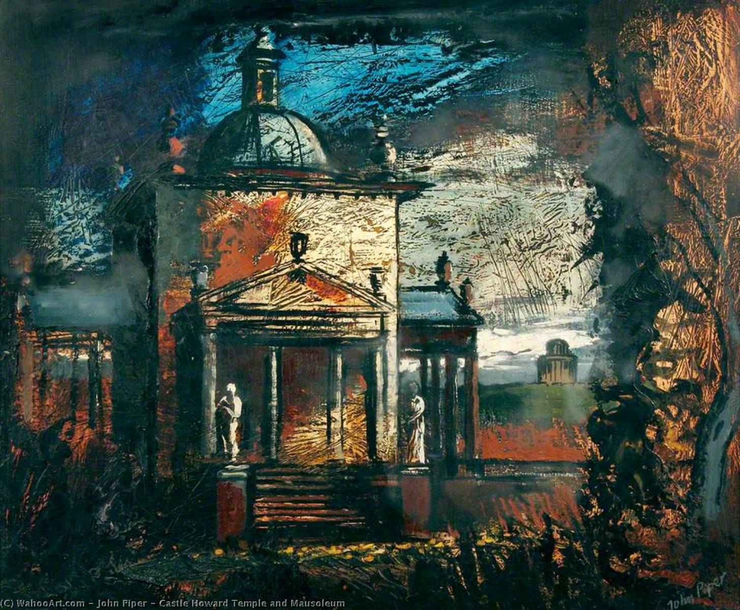 Wikioo.org - The Encyclopedia of Fine Arts - Painting, Artwork by John Piper - Castle Howard Temple and Mausoleum
