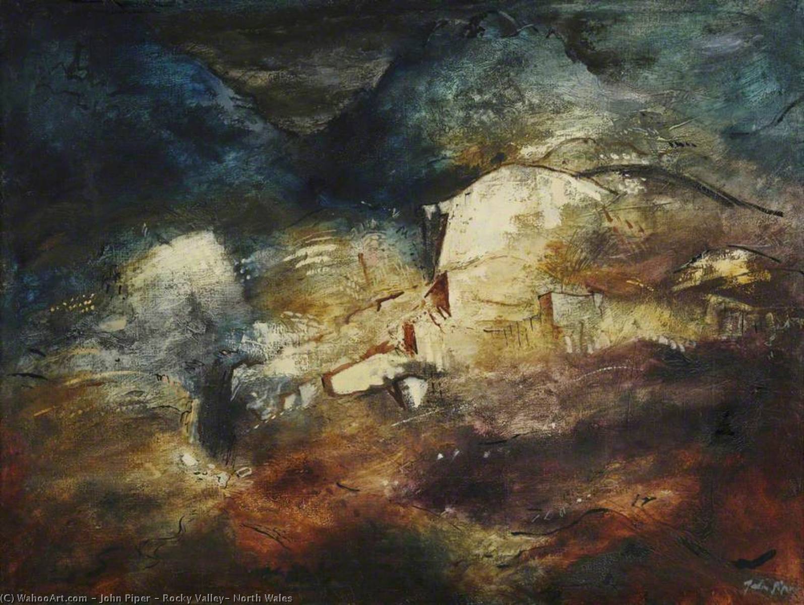 Wikioo.org - The Encyclopedia of Fine Arts - Painting, Artwork by John Piper - Rocky Valley, North Wales