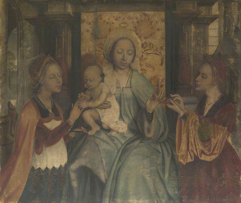 Wikioo.org - The Encyclopedia of Fine Arts - Painting, Artwork by Quinten Massys - The Virgin and Child with Saints Barbara and Catherine