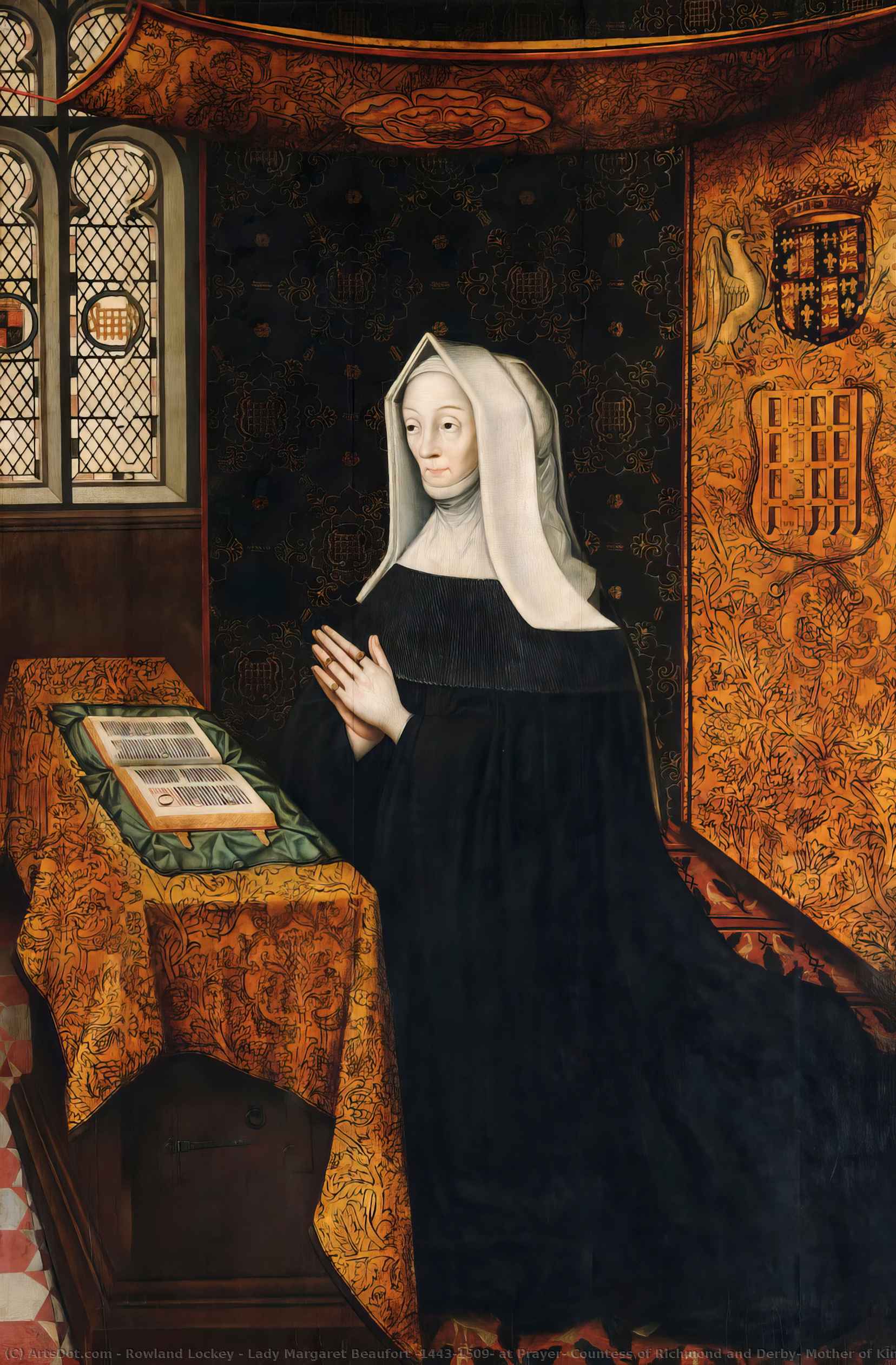 Wikioo.org - The Encyclopedia of Fine Arts - Painting, Artwork by Rowland Lockey - Lady Margaret Beaufort (1443–1509) at Prayer, Countess of Richmond and Derby, Mother of King Henry VII and Foundress of the College
