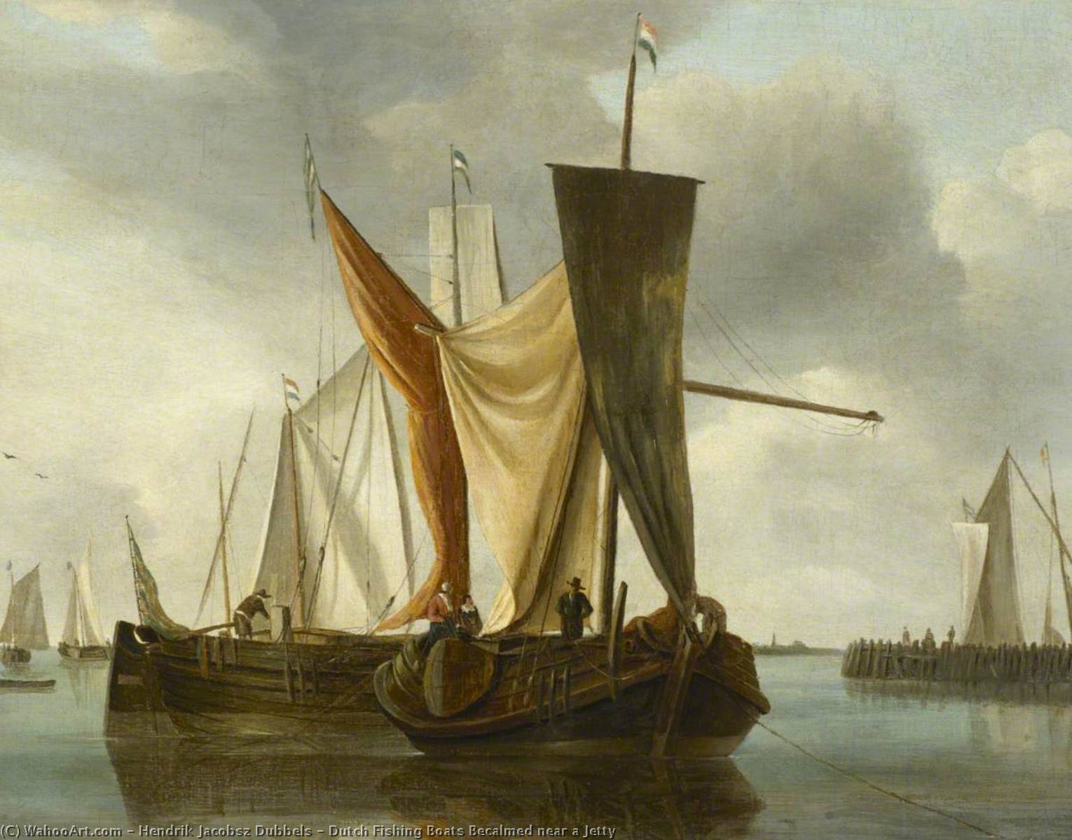 WikiOO.org - دایره المعارف هنرهای زیبا - نقاشی، آثار هنری Hendrik Jakobsz Dubbels - Dutch Fishing Boats Becalmed near a Jetty