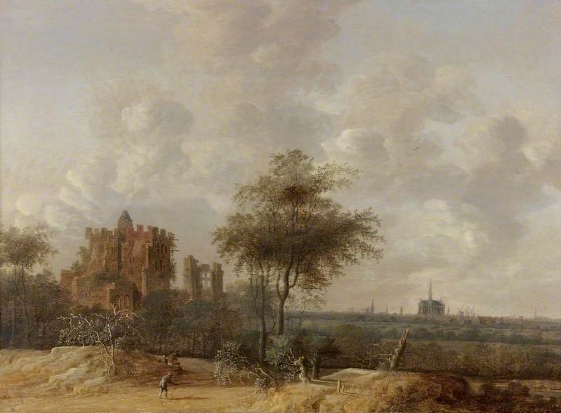 Wikioo.org - The Encyclopedia of Fine Arts - Painting, Artwork by Anthony Jansz Van Der Croos - Landscape with the Ruined Castle of Brederode and a Distant View of Haarlem