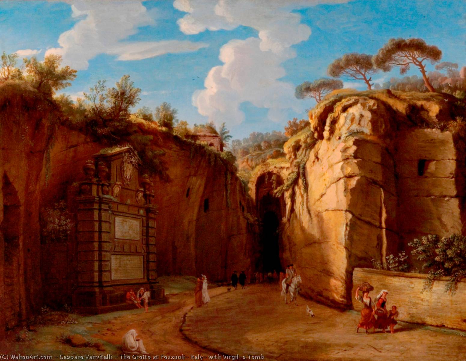 Wikioo.org - The Encyclopedia of Fine Arts - Painting, Artwork by Gaspare Vanvitelli - The Grotto at Pozzuoli, Italy, with Virgil's Tomb