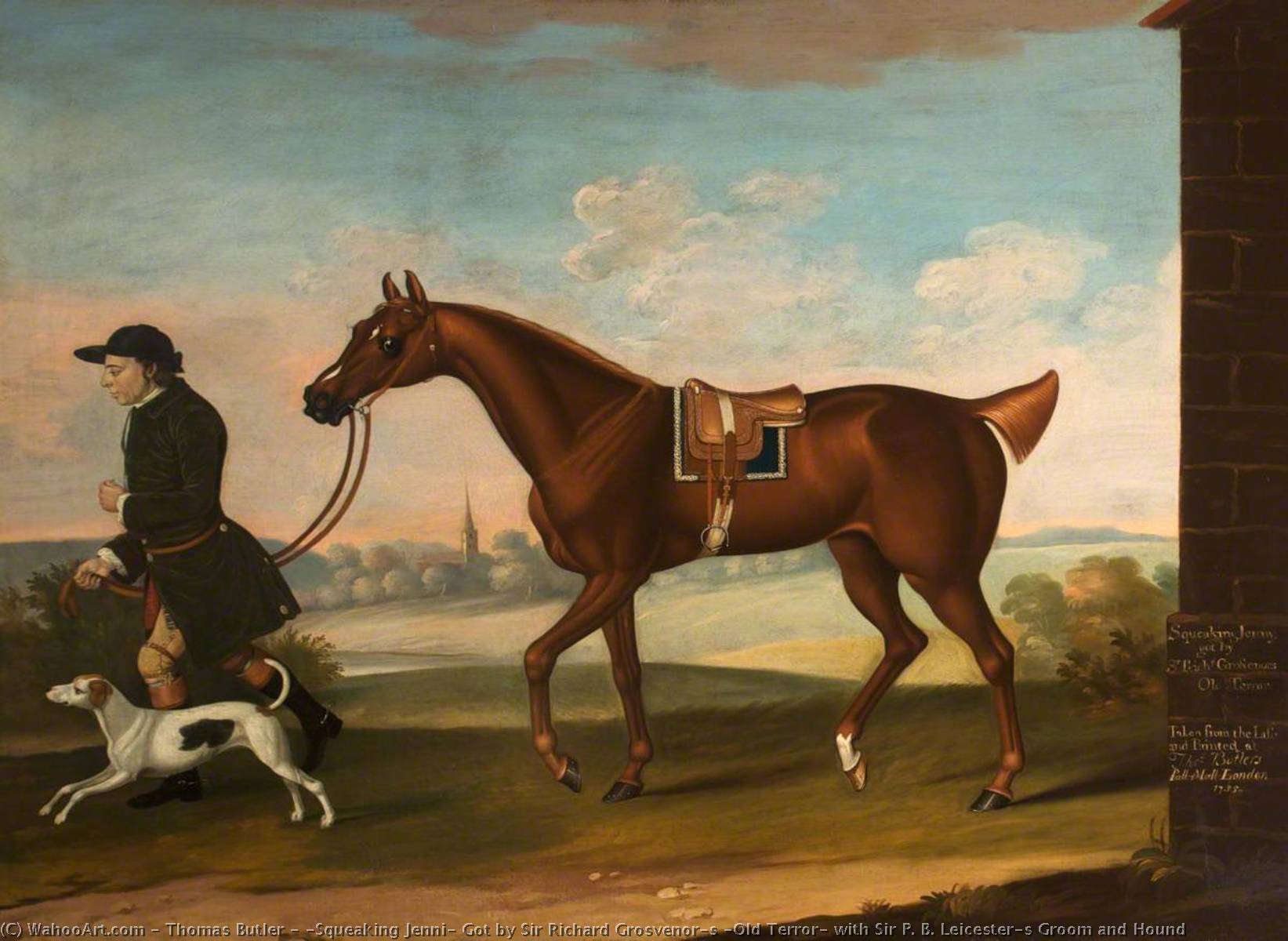 Wikioo.org - The Encyclopedia of Fine Arts - Painting, Artwork by Thomas Butler - 'Squeaking Jenni' Got by Sir Richard Grosvenor's 'Old Terror' with Sir P. B. Leicester's Groom and Hound