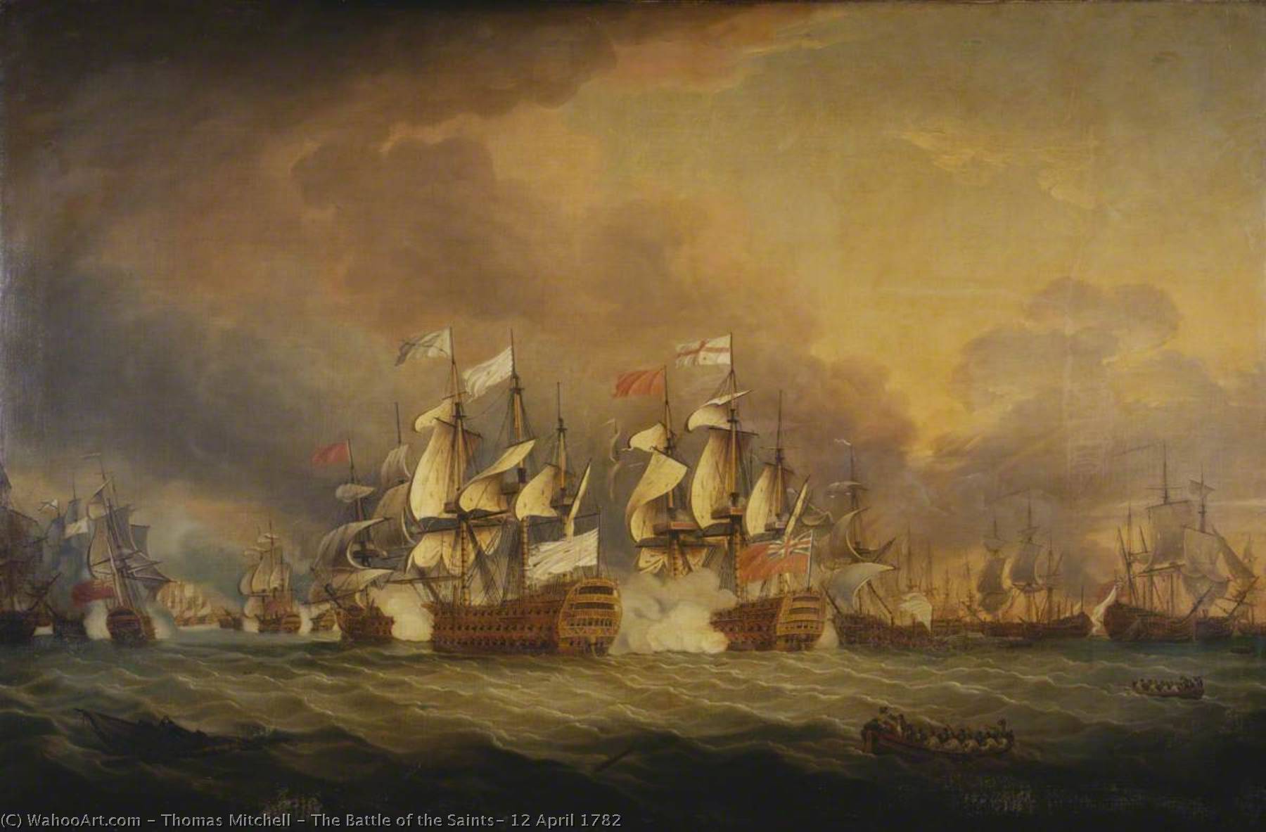 Wikioo.org - The Encyclopedia of Fine Arts - Painting, Artwork by Thomas Mitchell - The Battle of the Saints, 12 April 1782