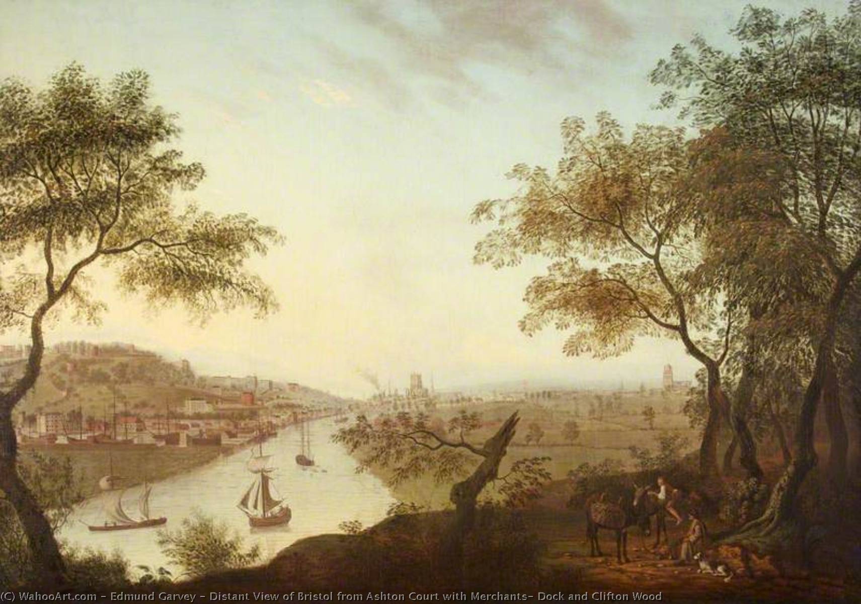 Wikioo.org - The Encyclopedia of Fine Arts - Painting, Artwork by Edmund Garvey - Distant View of Bristol from Ashton Court with Merchants' Dock and Clifton Wood