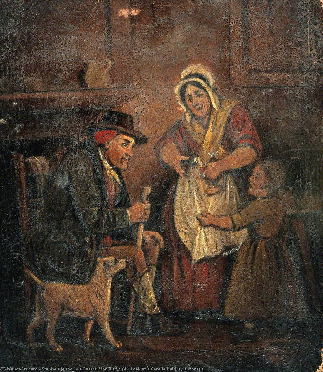 Wikioo.org - The Encyclopedia of Fine Arts - Painting, Artwork by Stephen Jenner - A Seated Man and a Girl Look at a Candle Held by a Woman