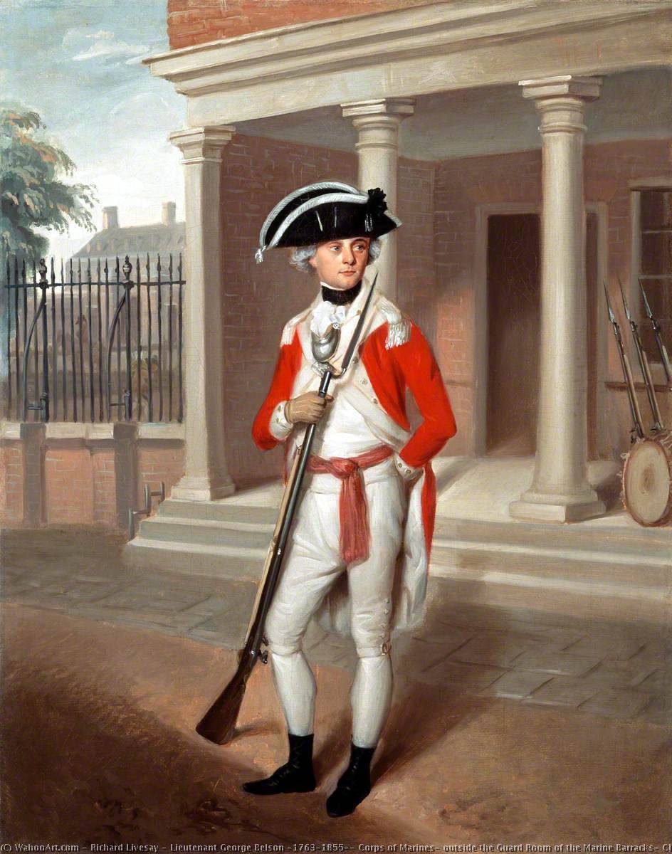 Wikioo.org - The Encyclopedia of Fine Arts - Painting, Artwork by Richard Livesay - Lieutenant George Belson (1763–1855), Corps of Marines, outside the Guard Room of the Marine Barracks, Chatham