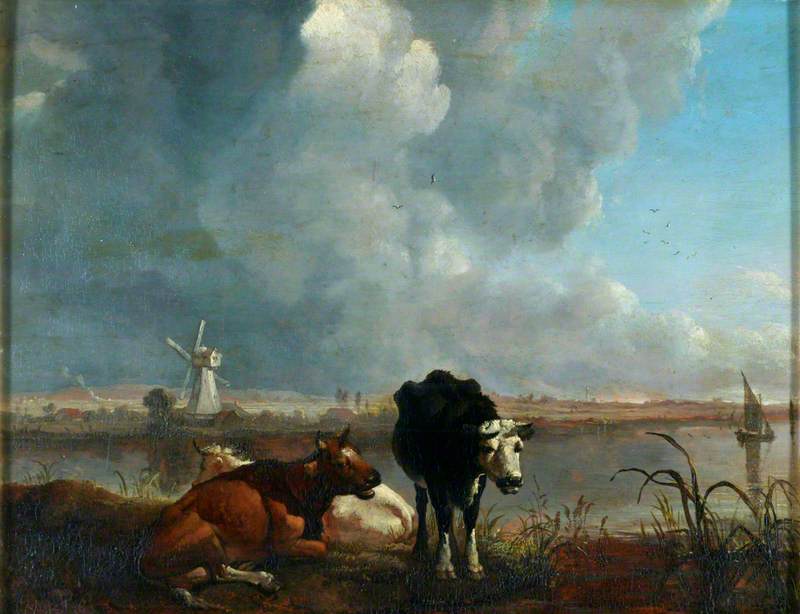 Wikioo.org - The Encyclopedia of Fine Arts - Painting, Artwork by James M Burnet - Landscape with Cows Drinking