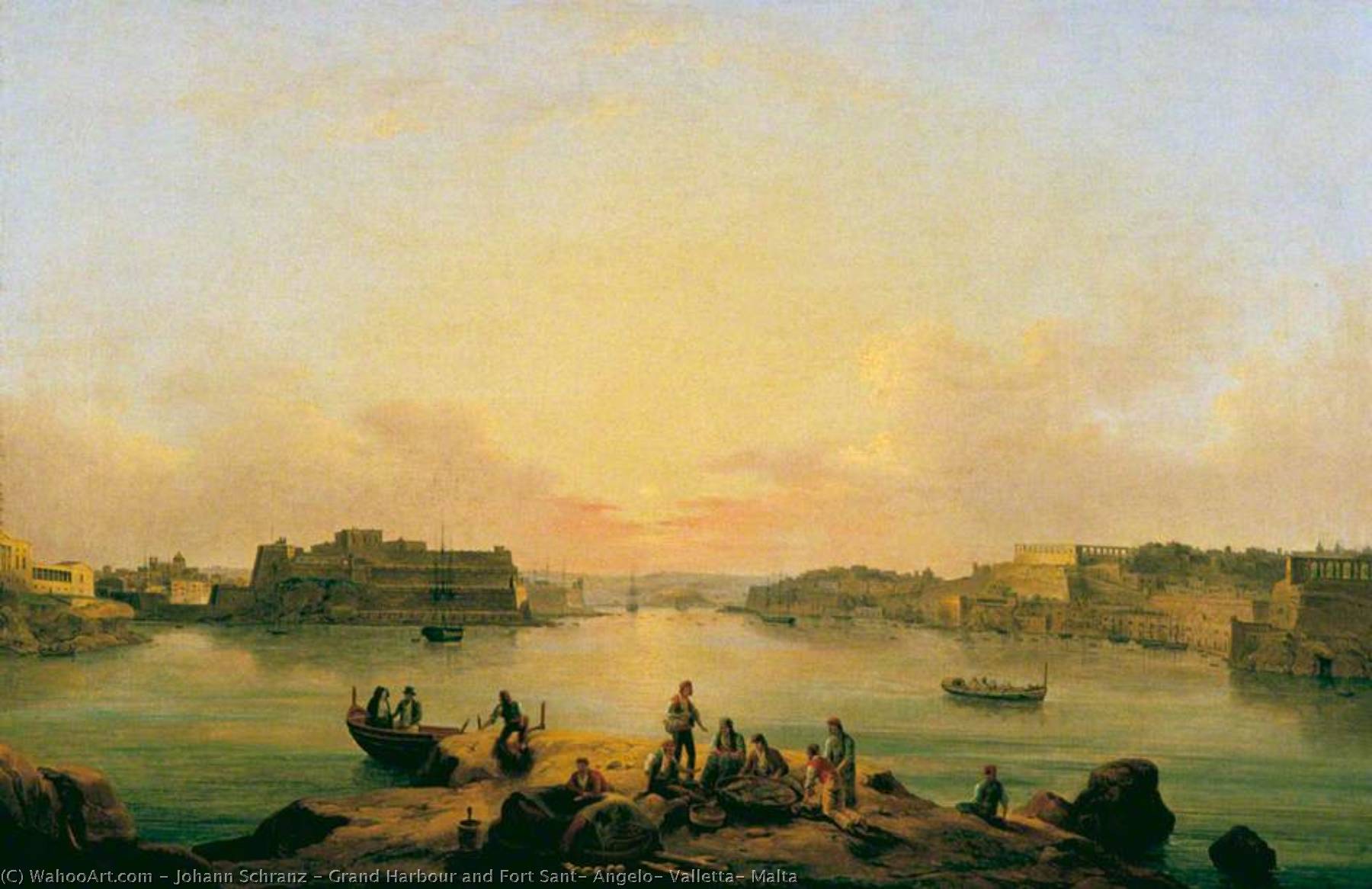 Wikioo.org - The Encyclopedia of Fine Arts - Painting, Artwork by Johann Schranz - Grand Harbour and Fort Sant' Angelo, Valletta, Malta