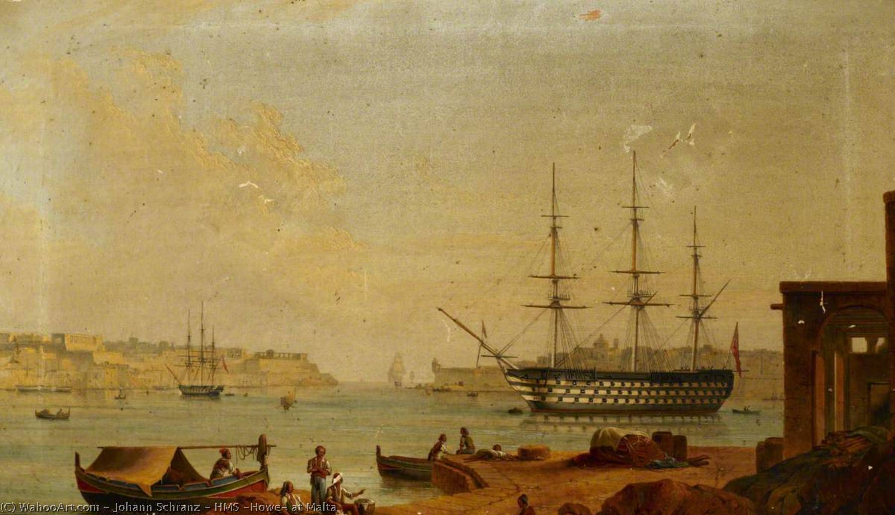 Wikioo.org - The Encyclopedia of Fine Arts - Painting, Artwork by Johann Schranz - HMS 'Howe' at Malta