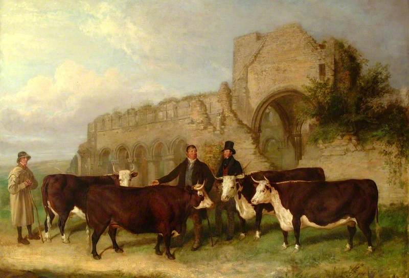 Wikioo.org - The Encyclopedia of Fine Arts - Painting, Artwork by James Canterbury Pardon - Cattle at Buildwas Abbey, Shropshire