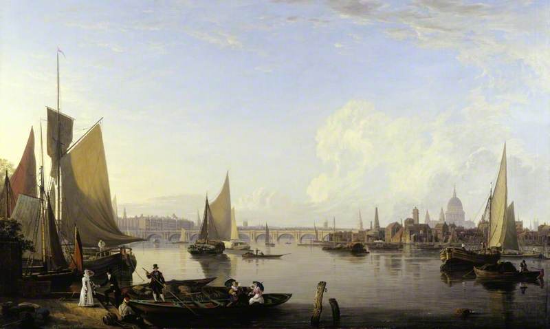 Wikioo.org - The Encyclopedia of Fine Arts - Painting, Artwork by Charles Deane - Waterloo Bridge and the Lambeth Waterfront from Westminster Stairs, London