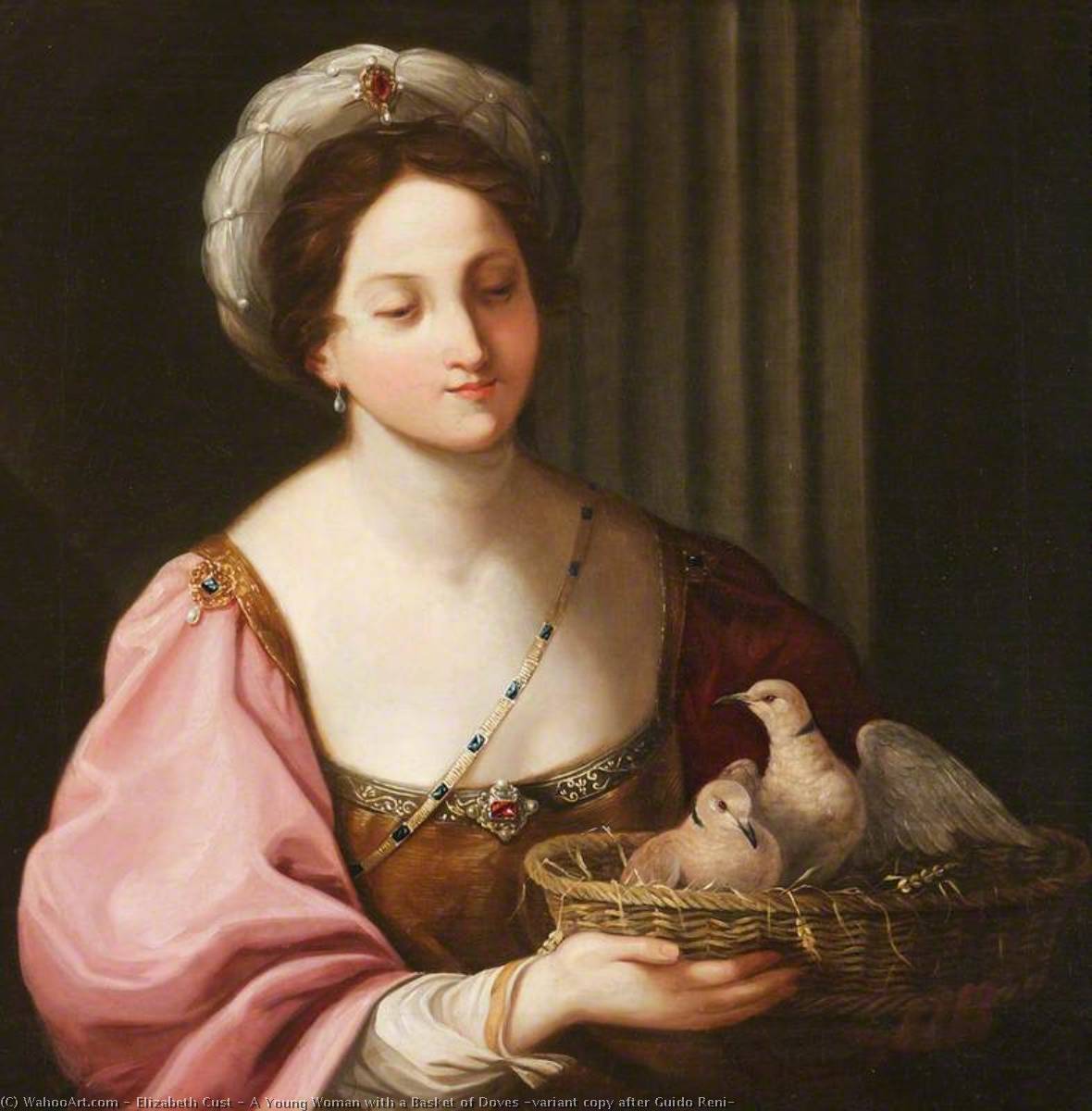 WikiOO.org - Енциклопедія образотворчого мистецтва - Живопис, Картини
 Elizabeth Cust - A Young Woman with a Basket of Doves (variant copy after Guido Reni)